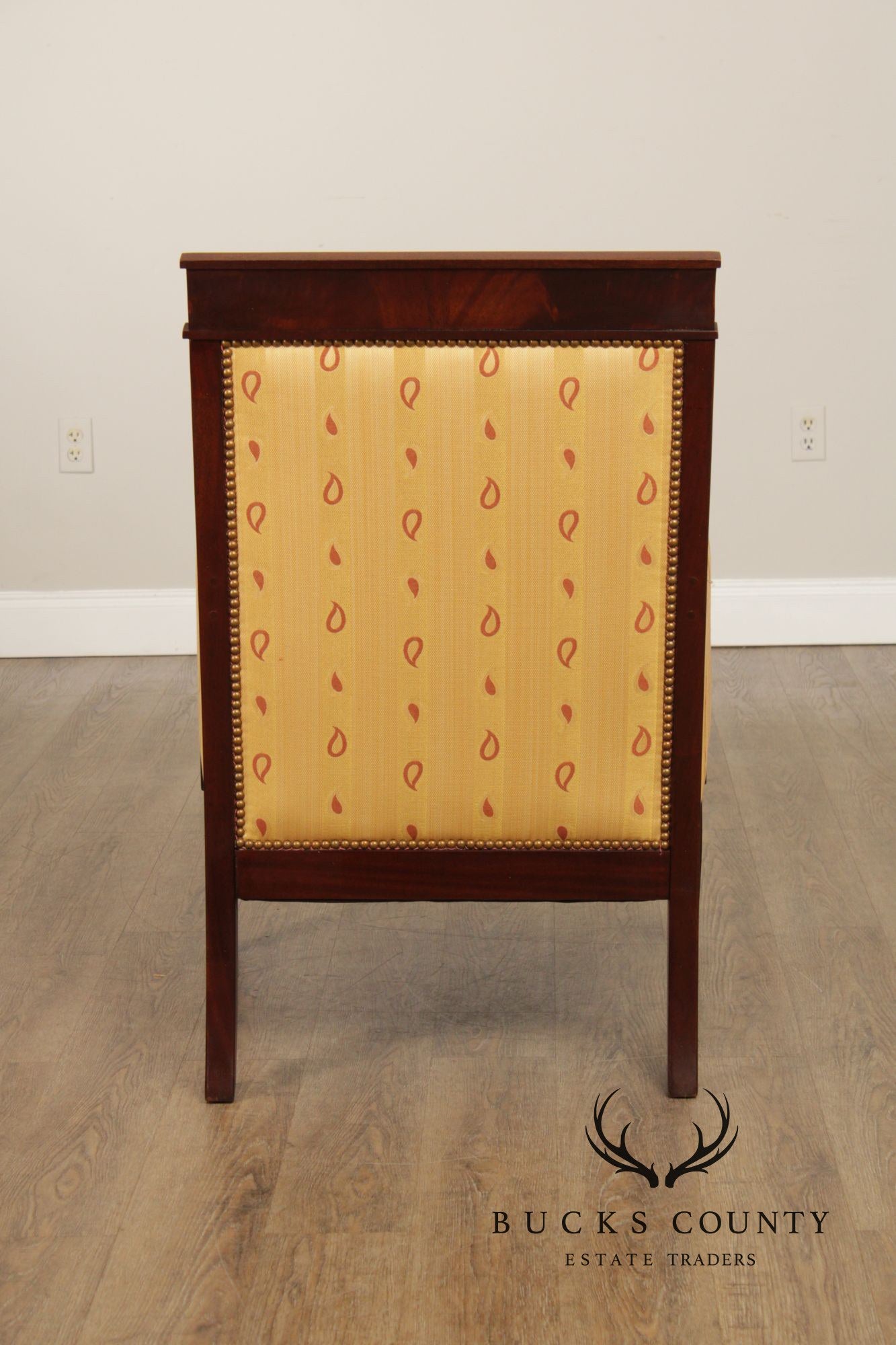 Kravet Furniture French Empire Style Pair of Mahogany Armchairs
