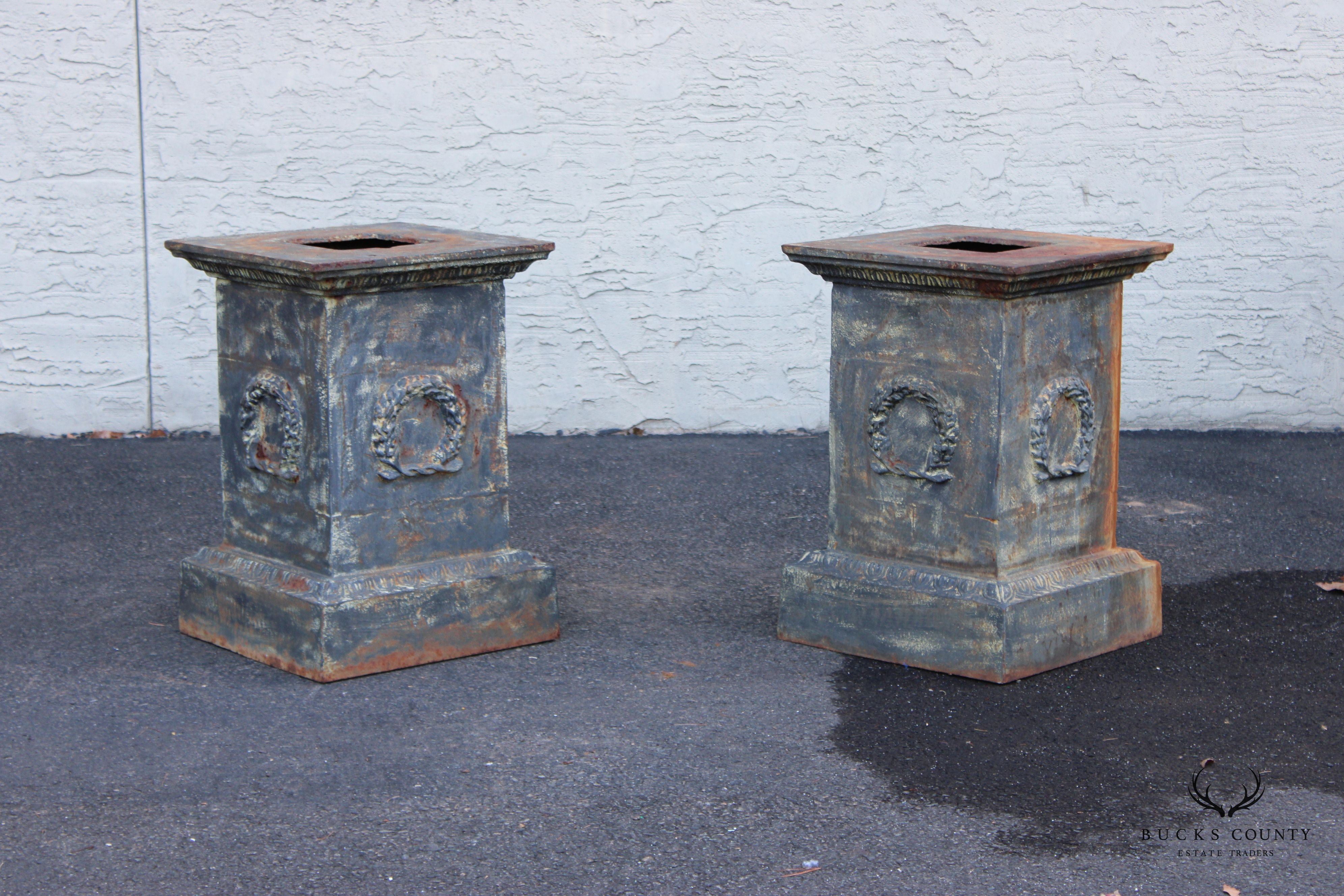 VINTAGE CLASSICAL STYLE PAIR CAST IRON GARDEN PEDESTALS