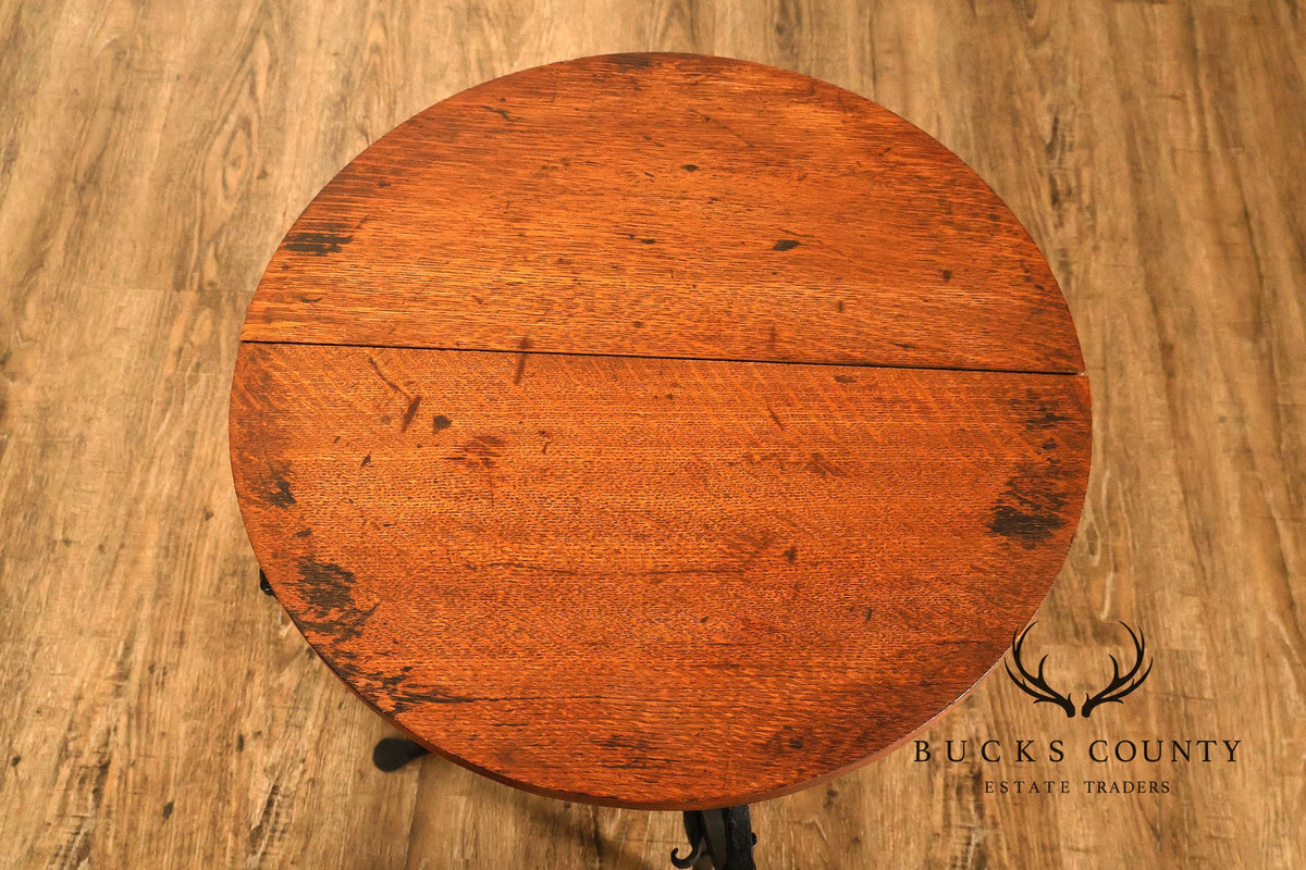 Spanish Revival Style Oak and Wrought Iron Accent Table