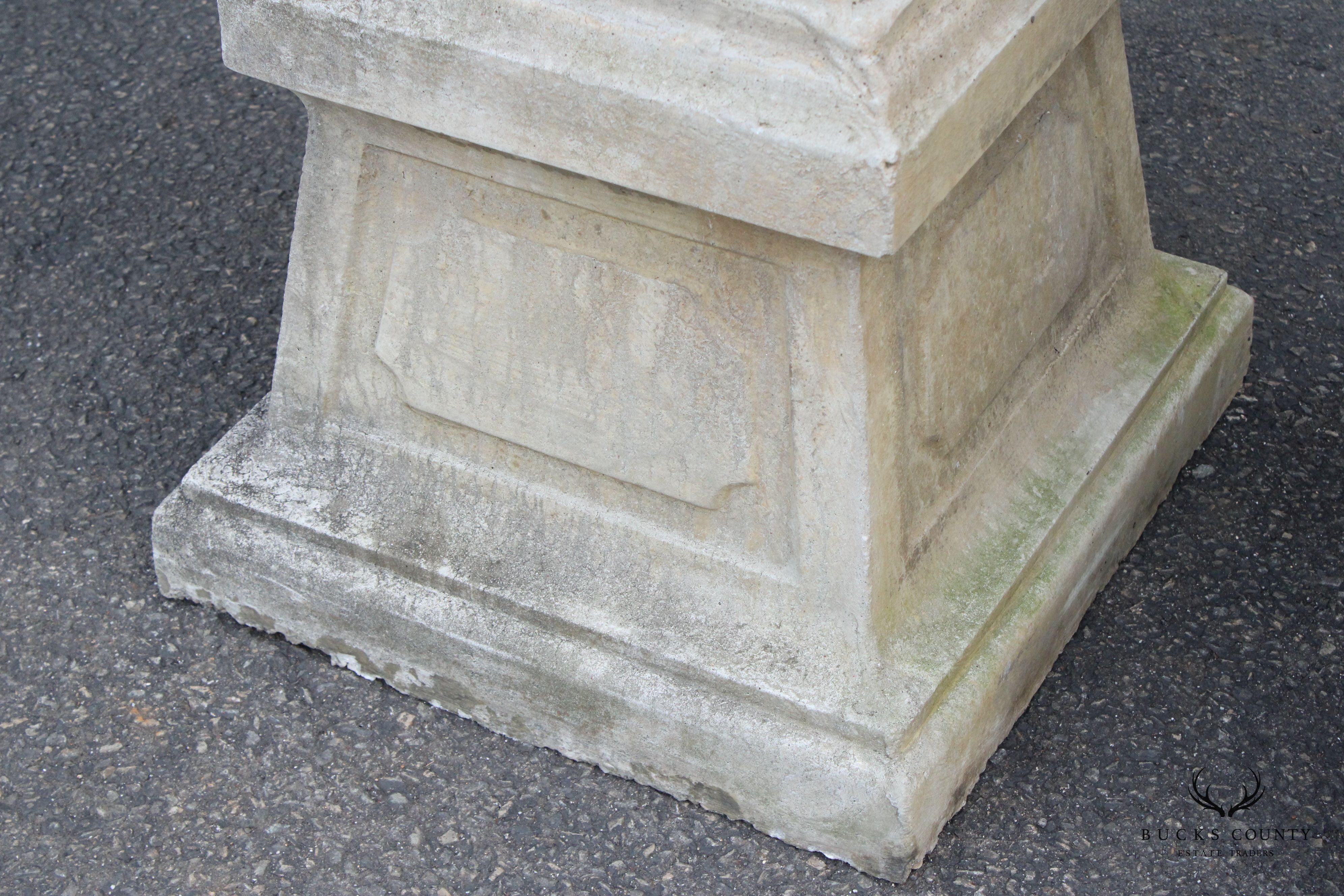 Pair Of Neoclassical Style Cast Stone Garden Urns On Pedestals