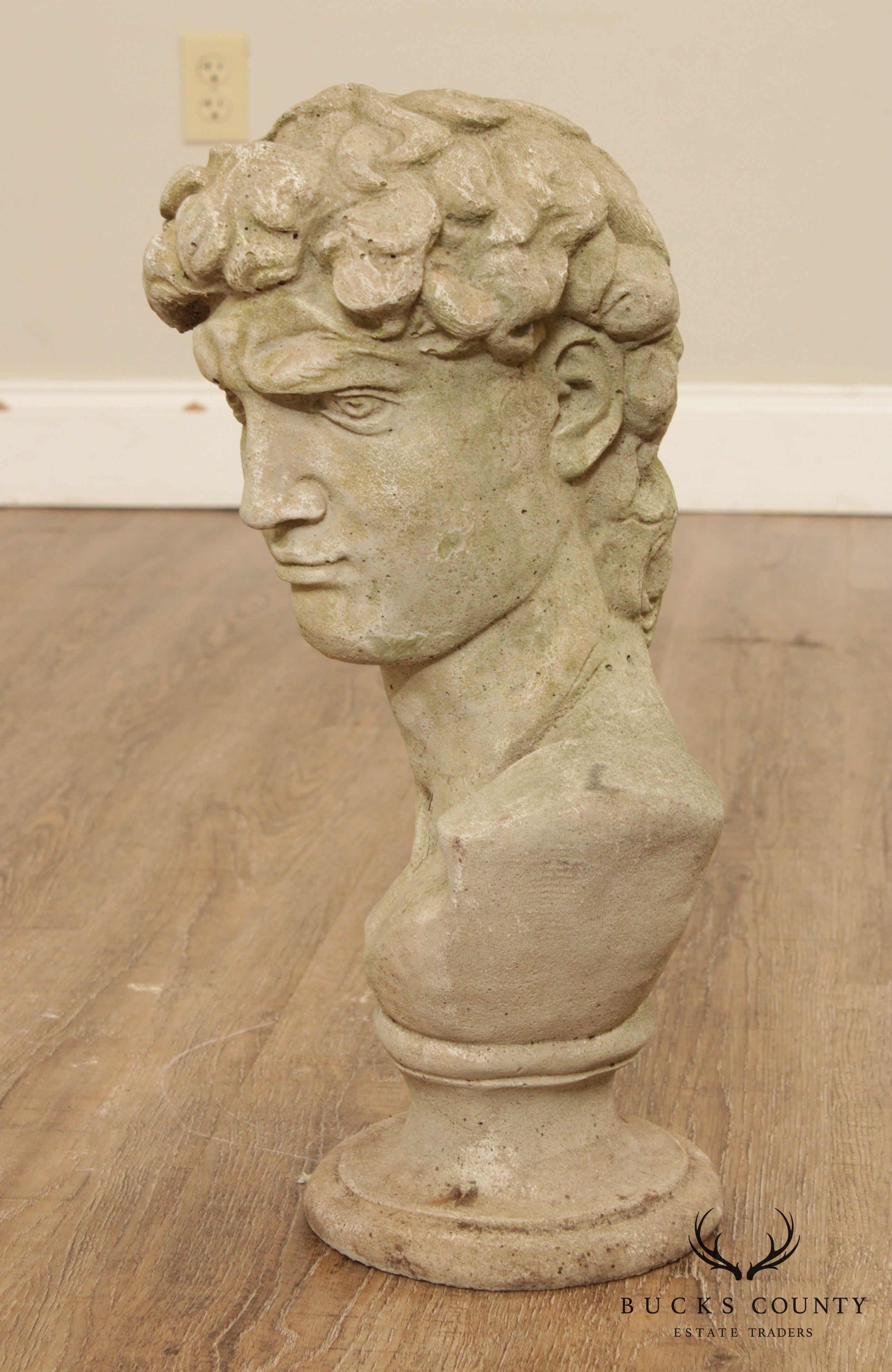 Vintage Cast Stone Garden Bust Of Michelangelo's David (B)