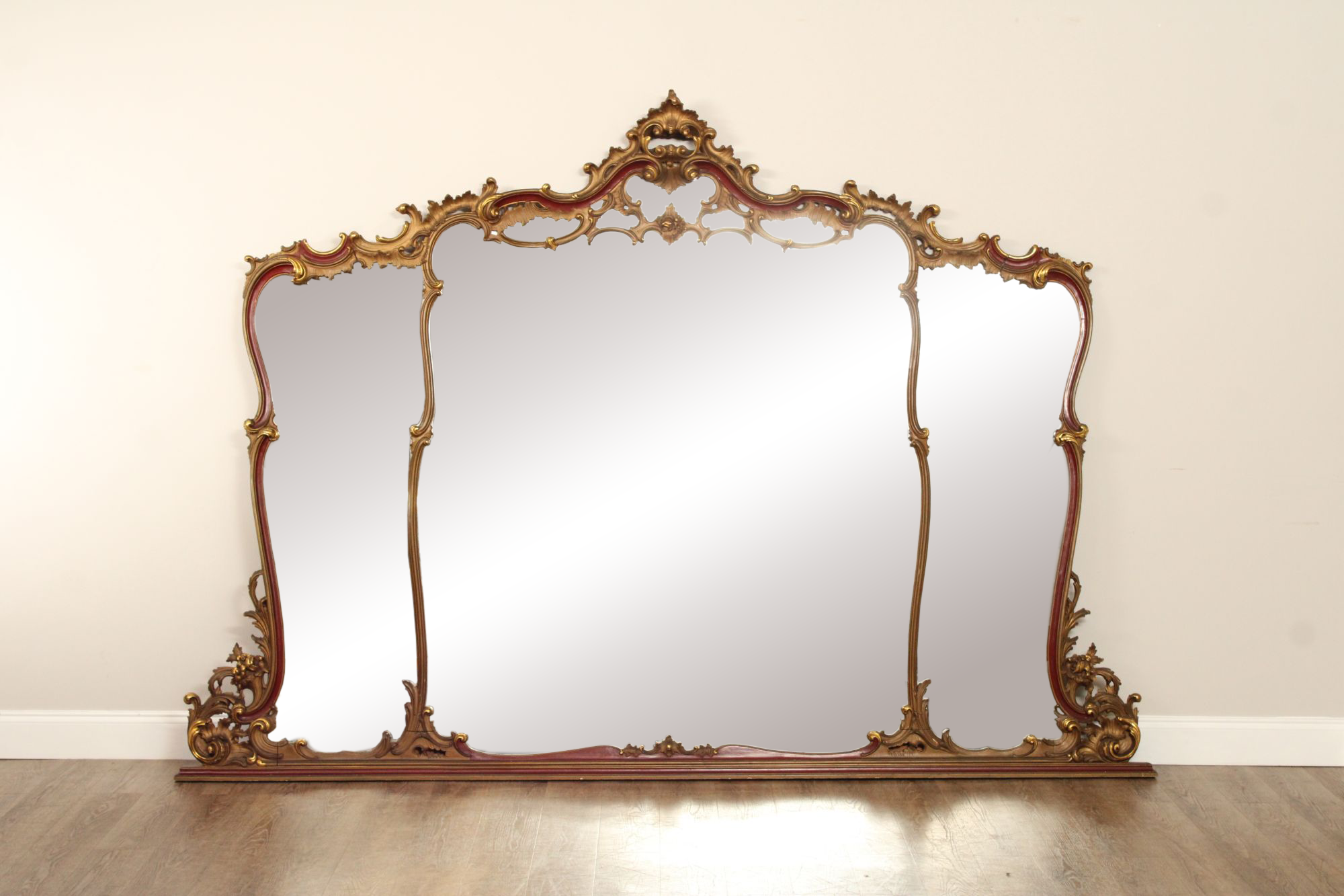 Monumental Vintage Italian Rococo Style Mantel or Fireplace Mirror