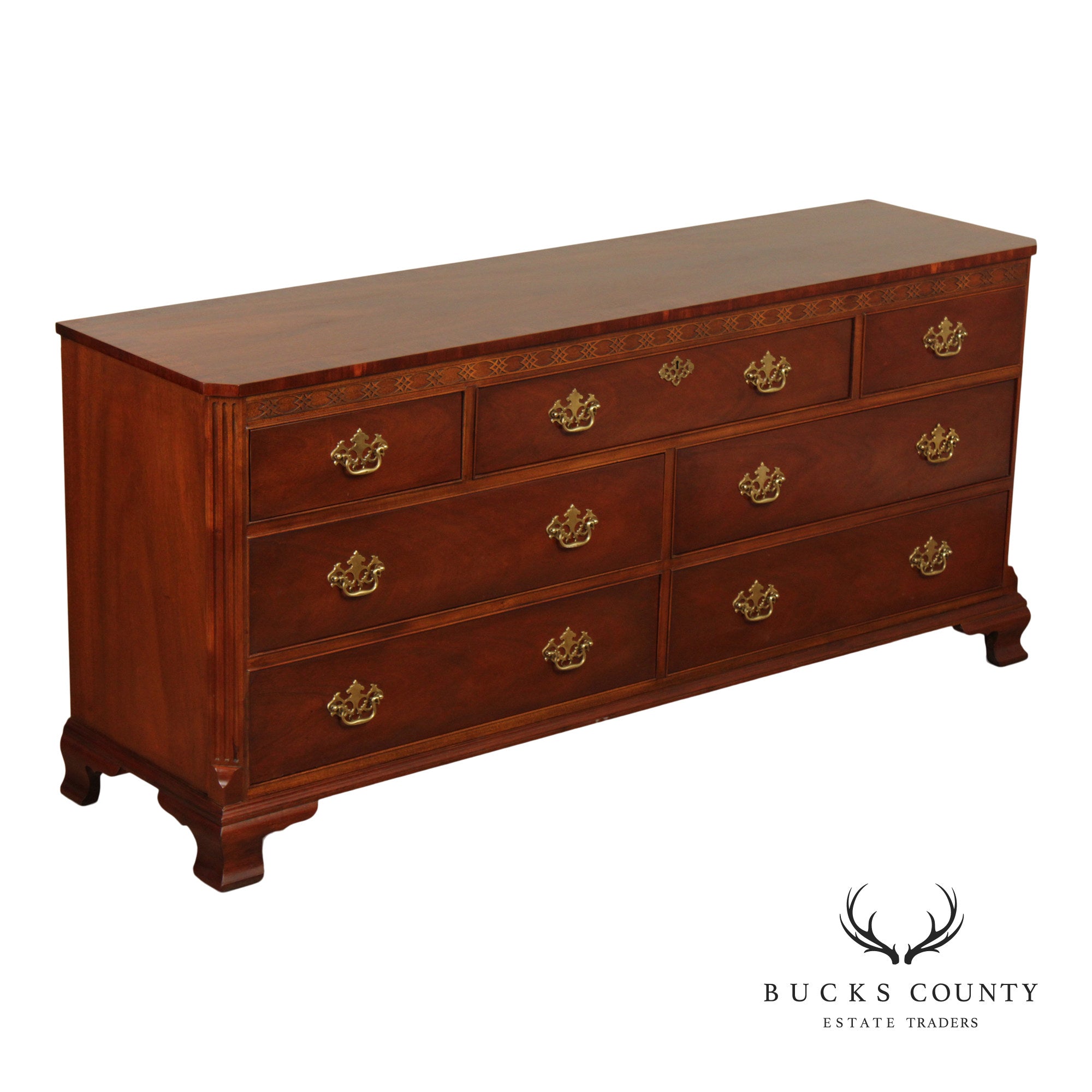 Baker Chippendale Style Mahogany Triple Dresser