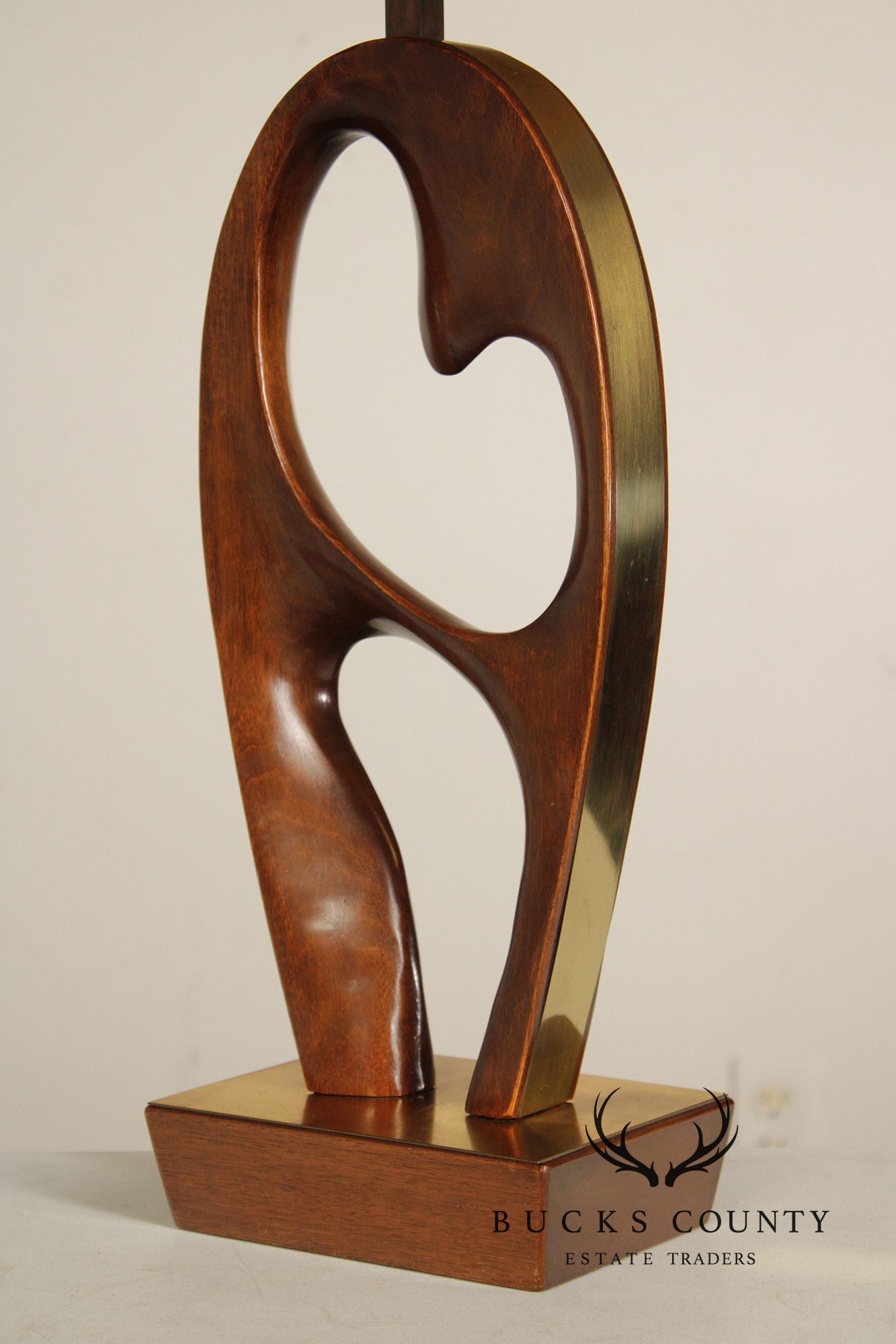 Mid Century Modern Sculpted Brass and Walnut Table Lamp By Modeline