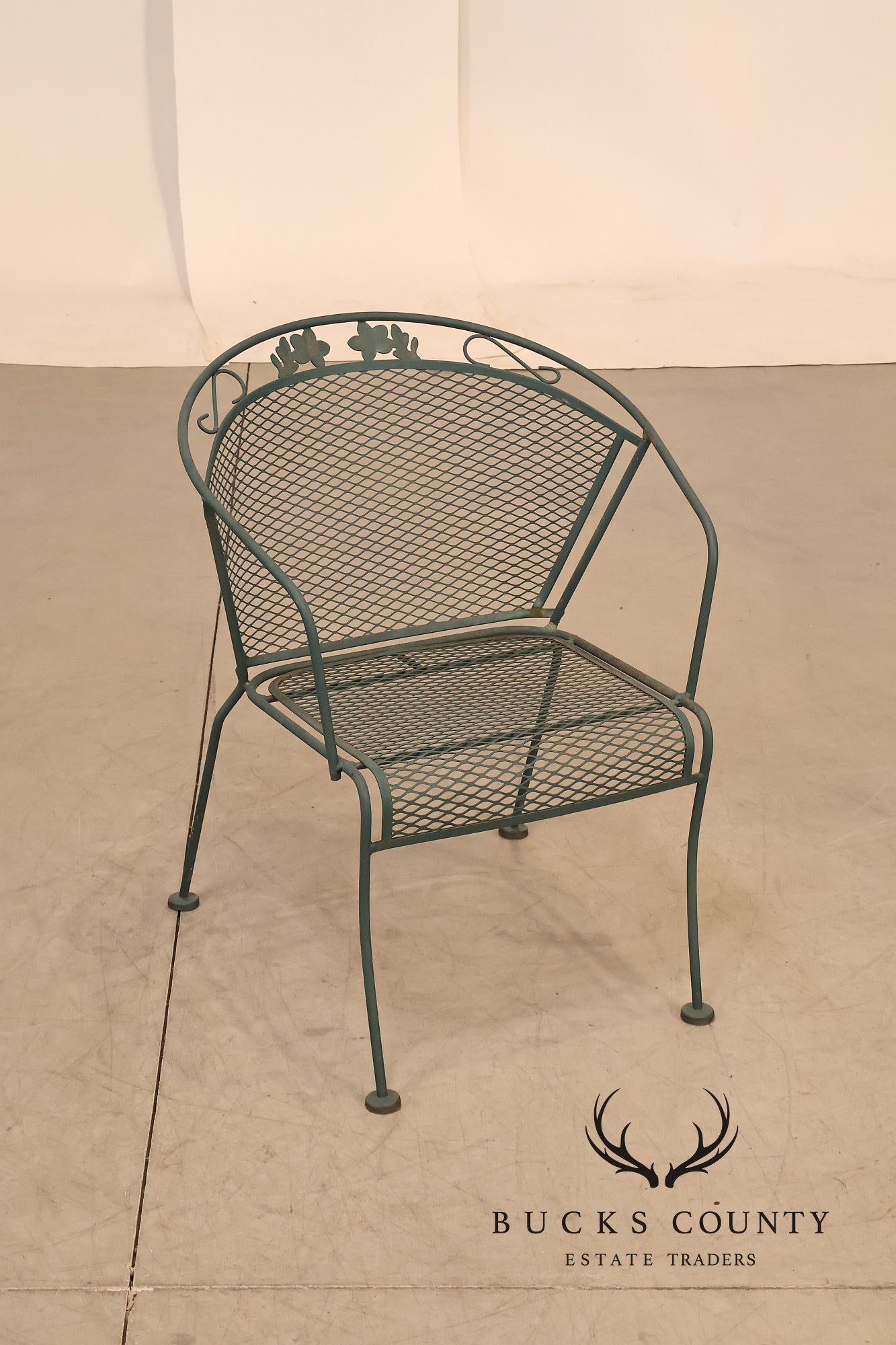 Vintage Wrought Iron Round Patio Table And Four Chairs Set