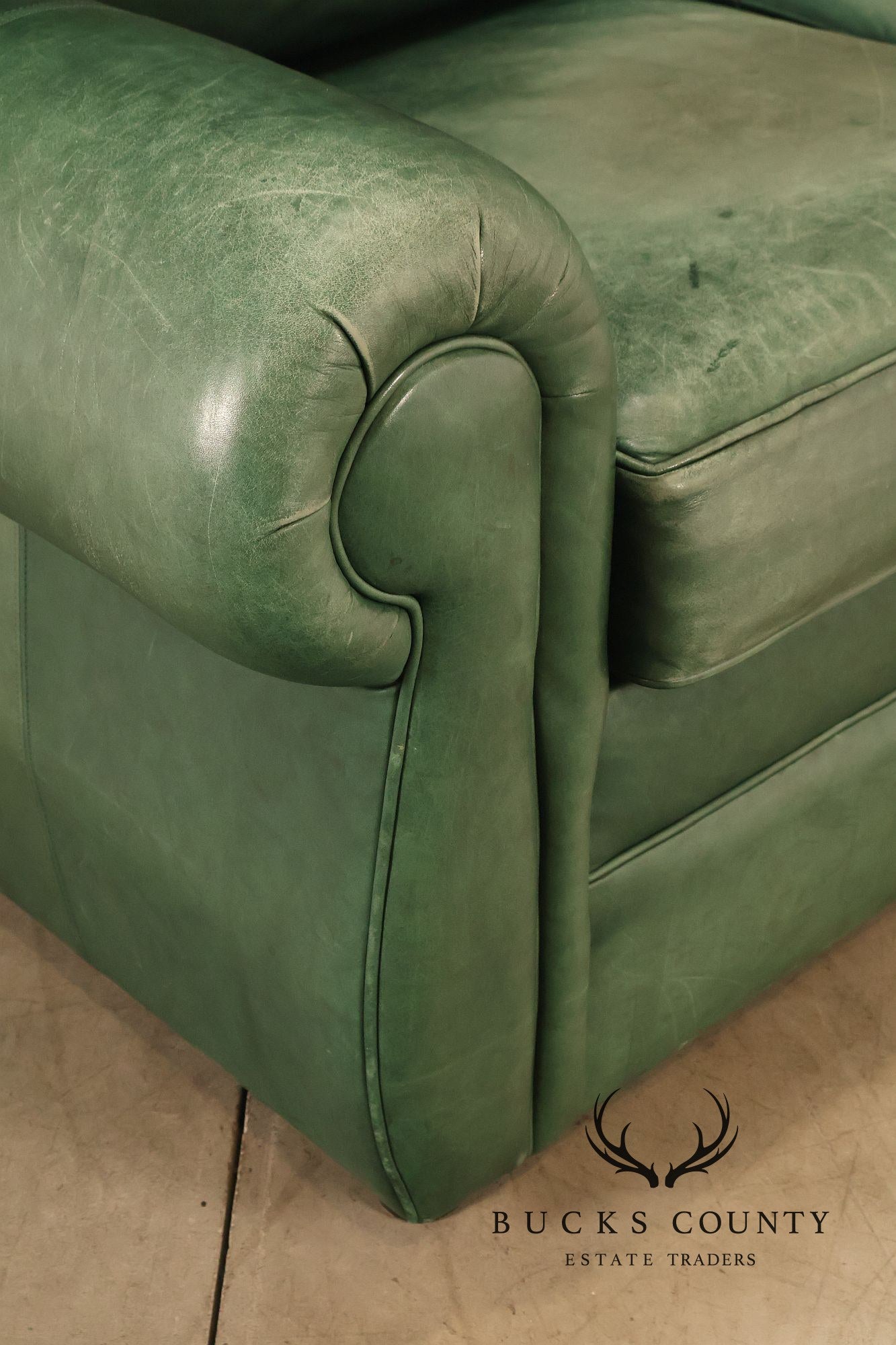 Ethan Allen Green Leather Sofa