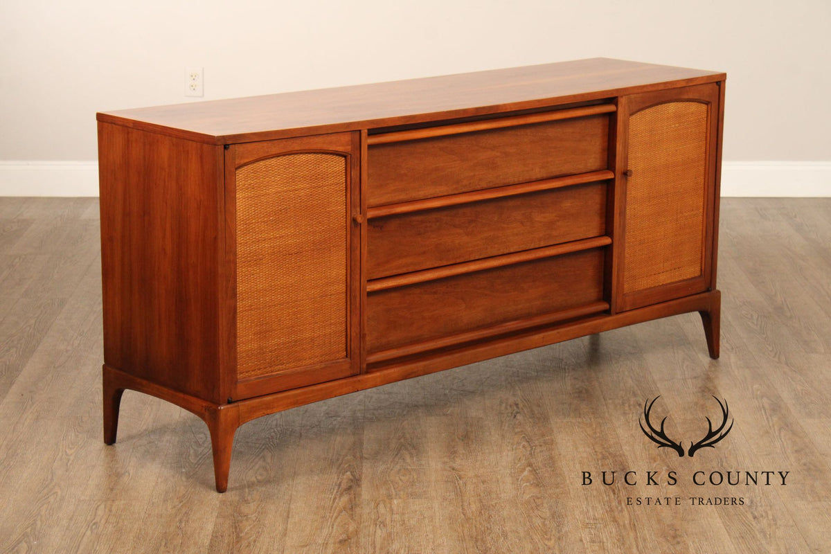 Lane Rhythm Mid Century Modern Walnut Sideboard With Cane Doors
