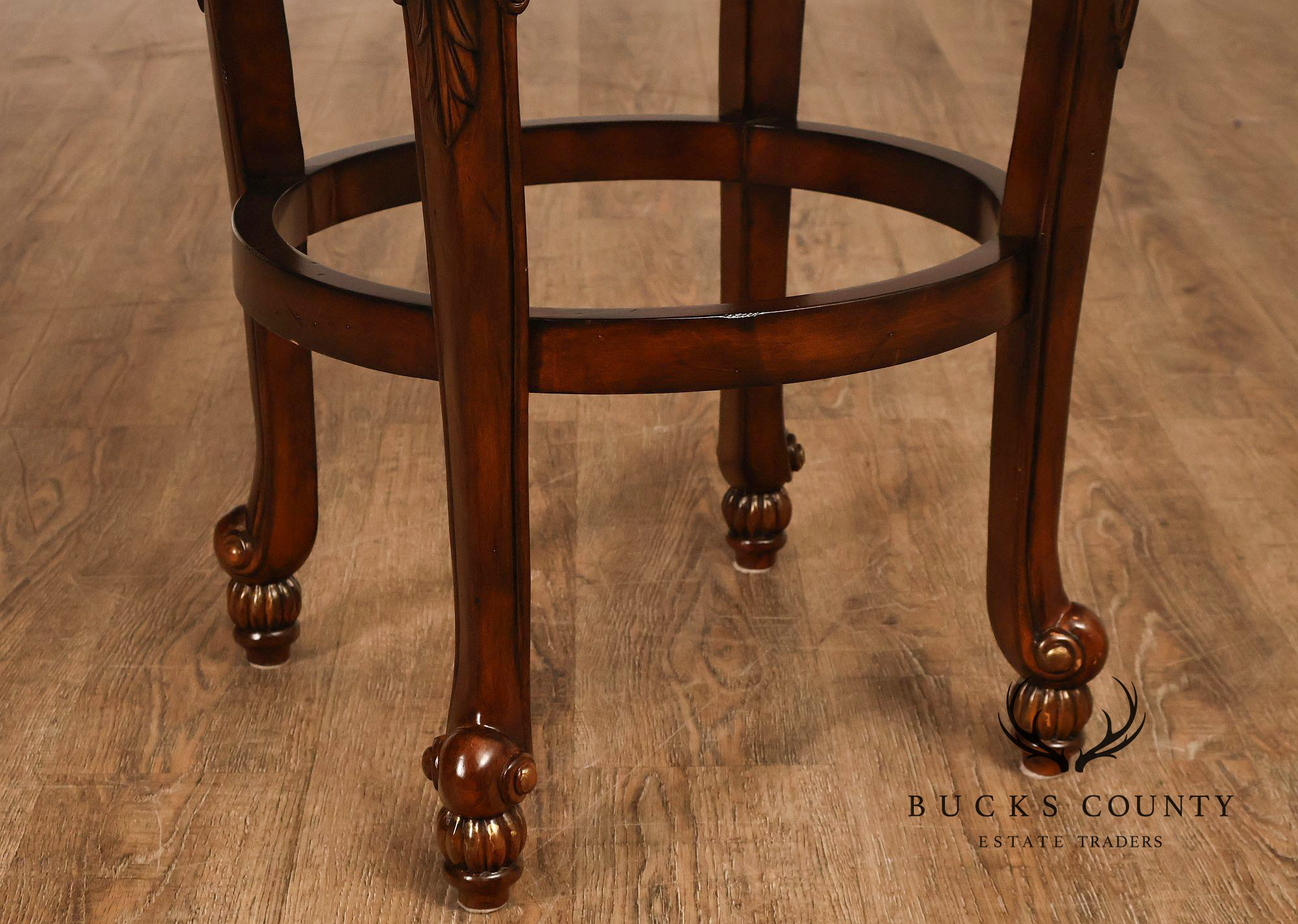 Quality Set Of Four Carved Mahogany Swivel Bar Stools