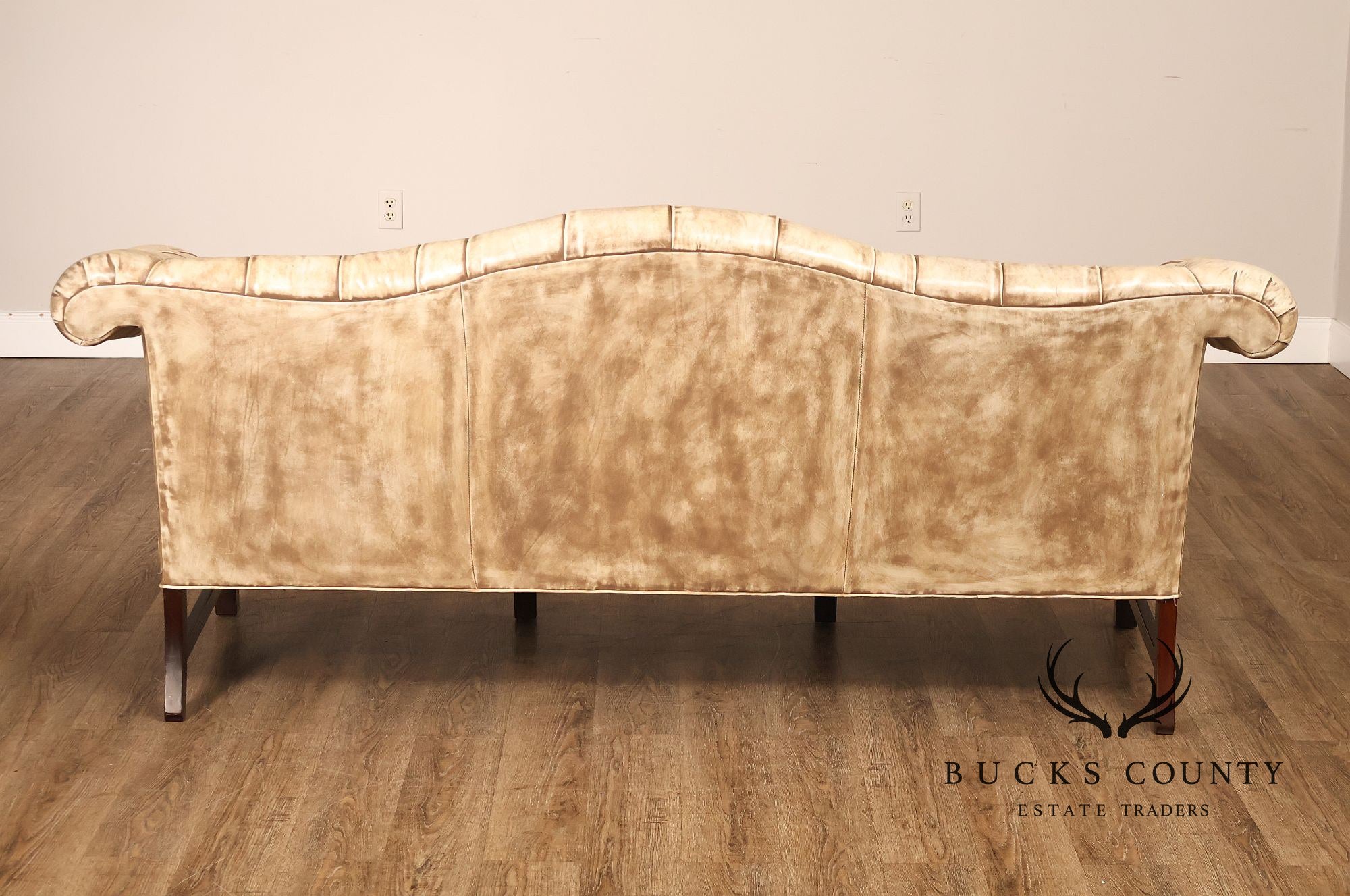 Chippendale Style Camelback Vintage Tufted Chesterfield Leather Sofa