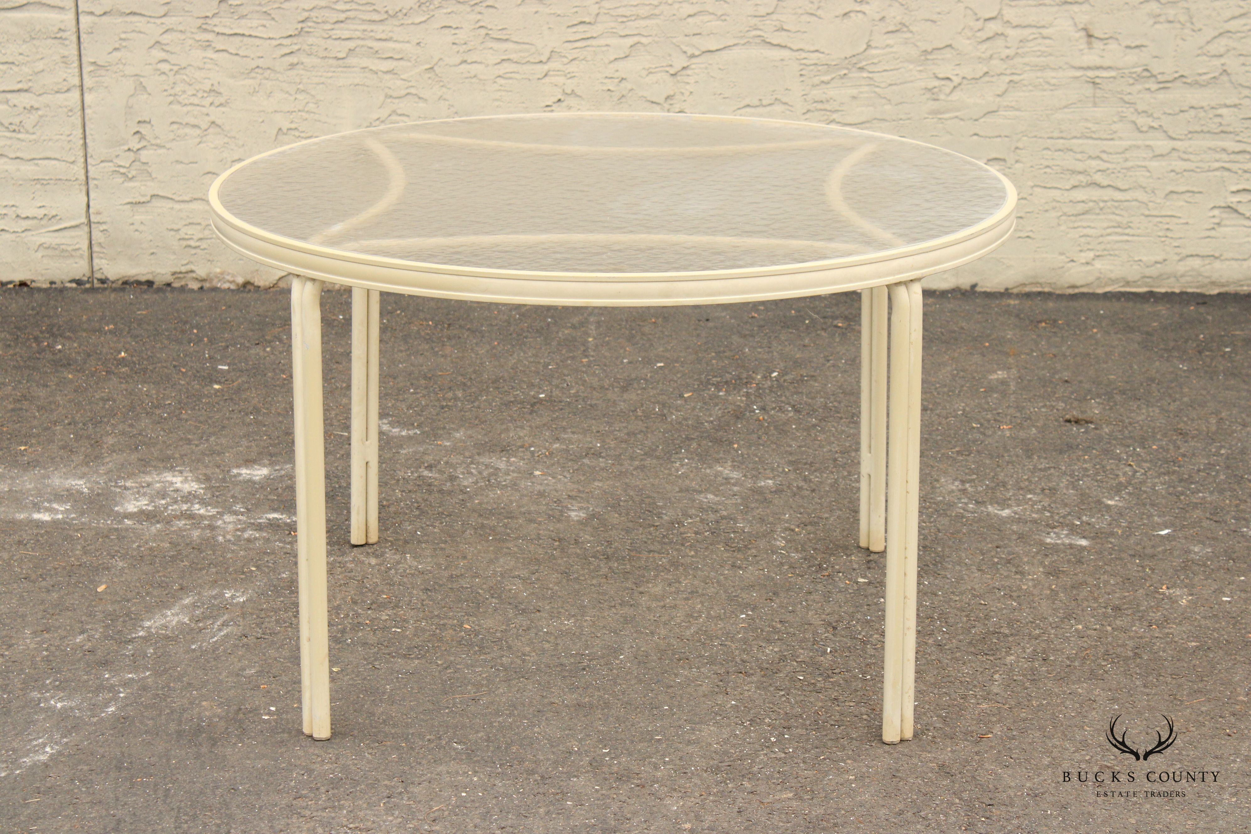 Mid Century Modern Round Aluminum Glass Top Patio Dining Table