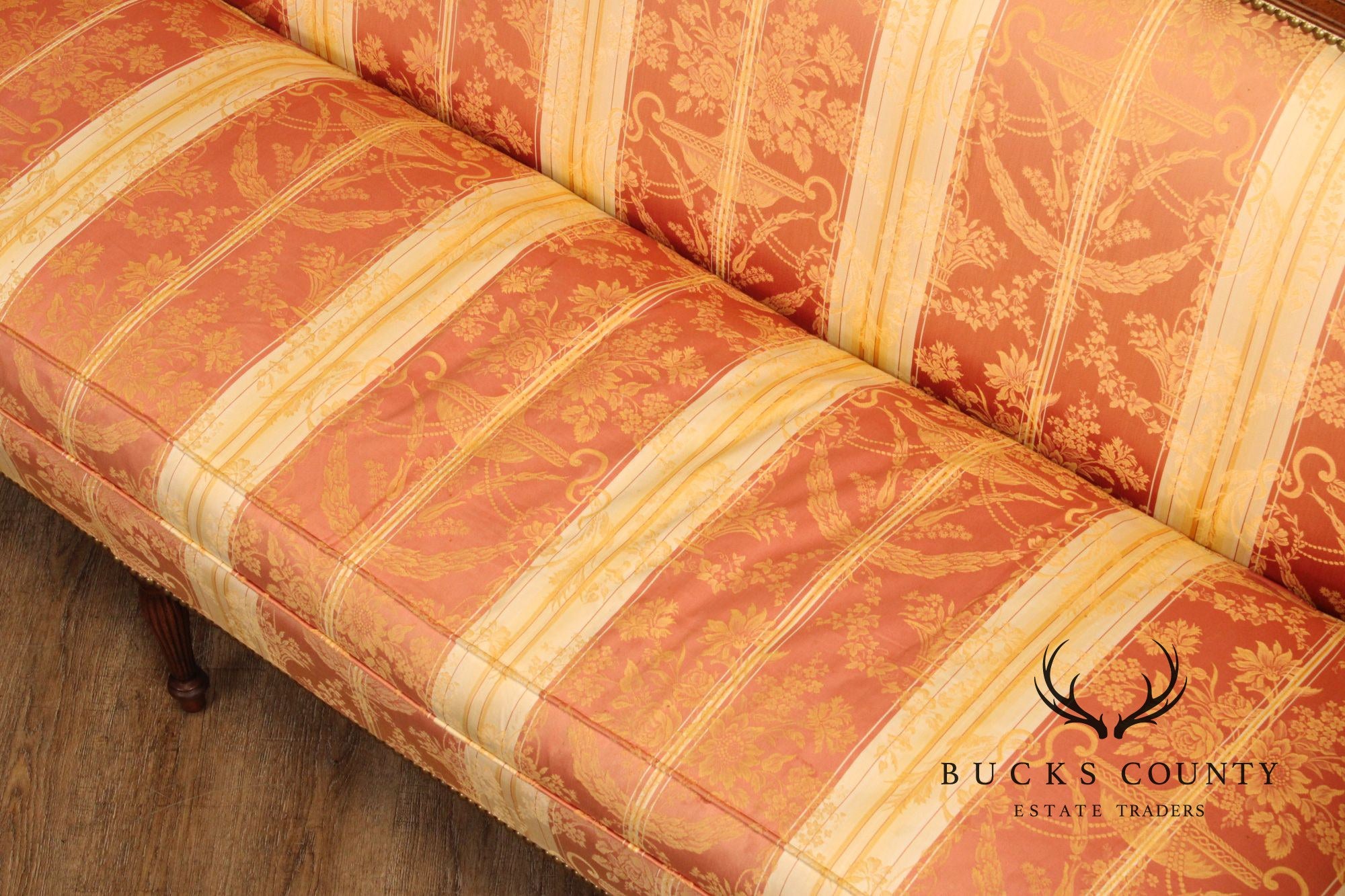 Sheraton Style Carved Mahogany and Down Sofa