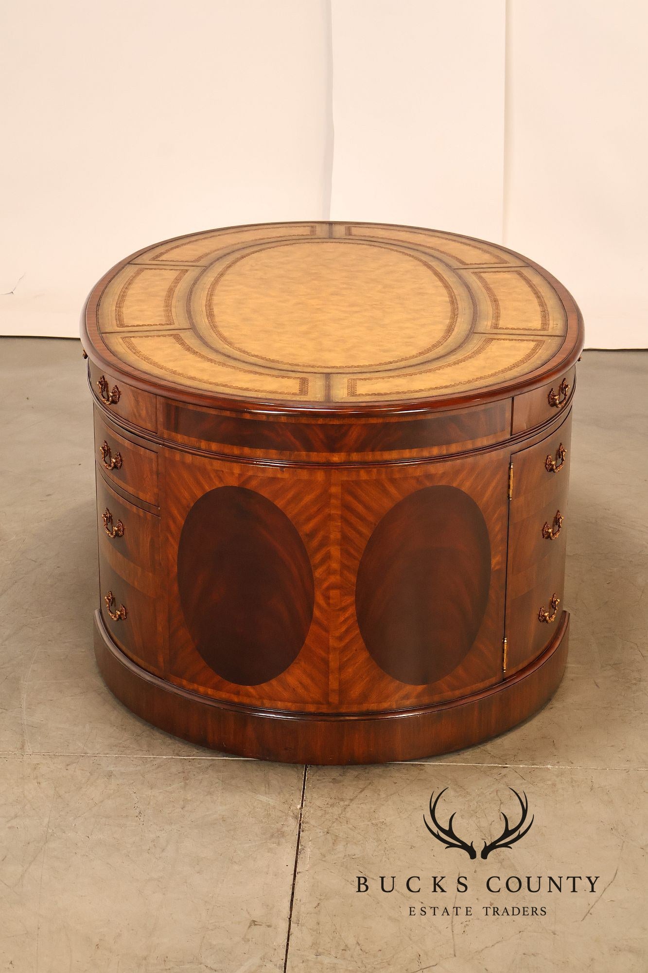 Maitland Smith Oval Mahogany Leather Top Executive Partner's Desk