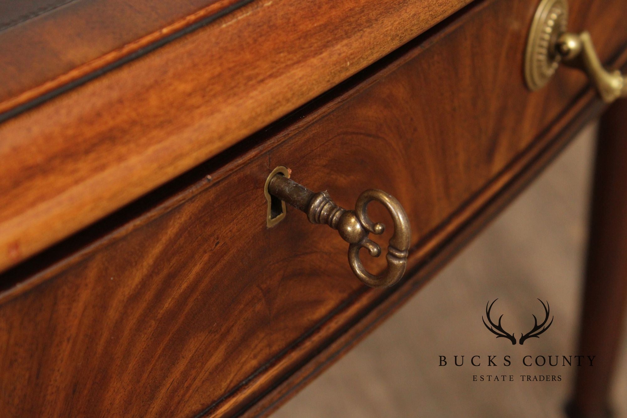 E.J. Victor Regency Style Mahogany Leather Top Oval Partners Desk Writing Table