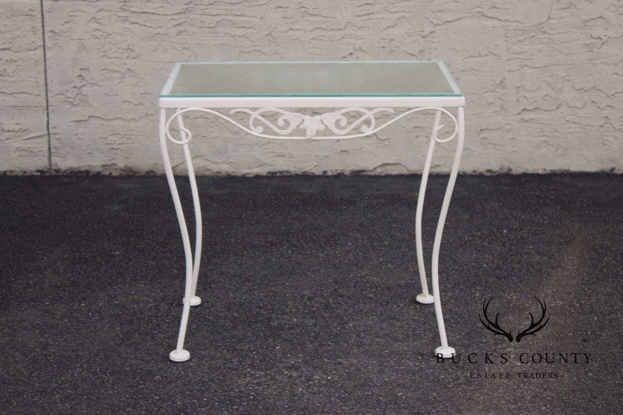 Vintage Wrought Iron And Glass Patio Side Table