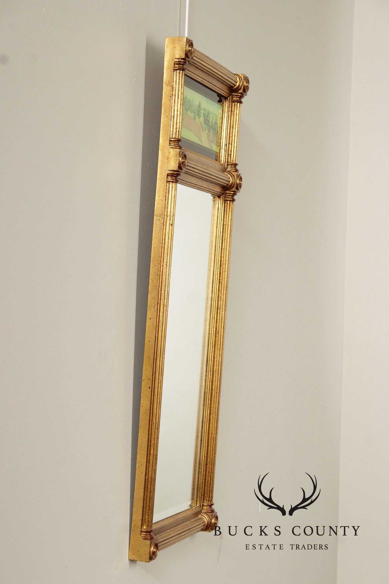 Vintage Eglomise and Giltwood Empire Style Trumeau Mirror