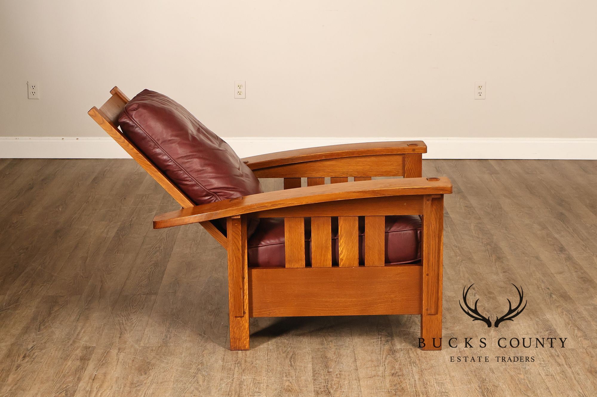 Stickley Mission Collection Oak And Leather Bow Arm Morris Chair