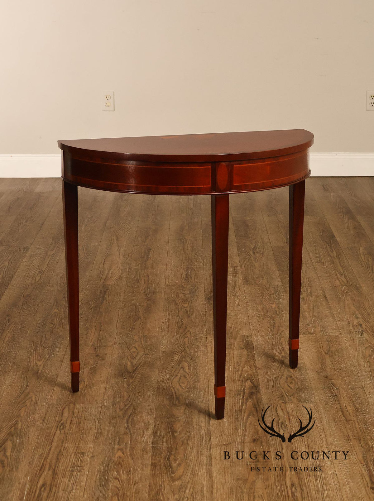Baker Furniture Federal Style Mahogany Inlaid Demilune Console Table