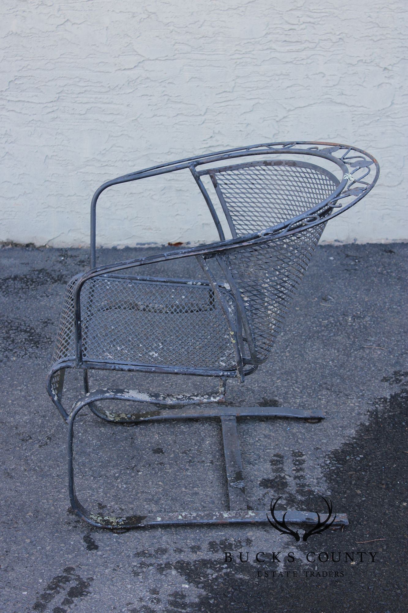 Russell Woodard Pair of Outdoor Patio Wrought Iron Spring Armchairs