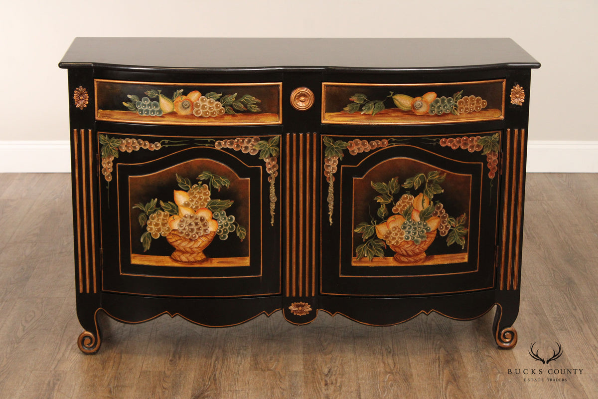 Rustic Italian Style Paint Decorated Marble Top Buffet