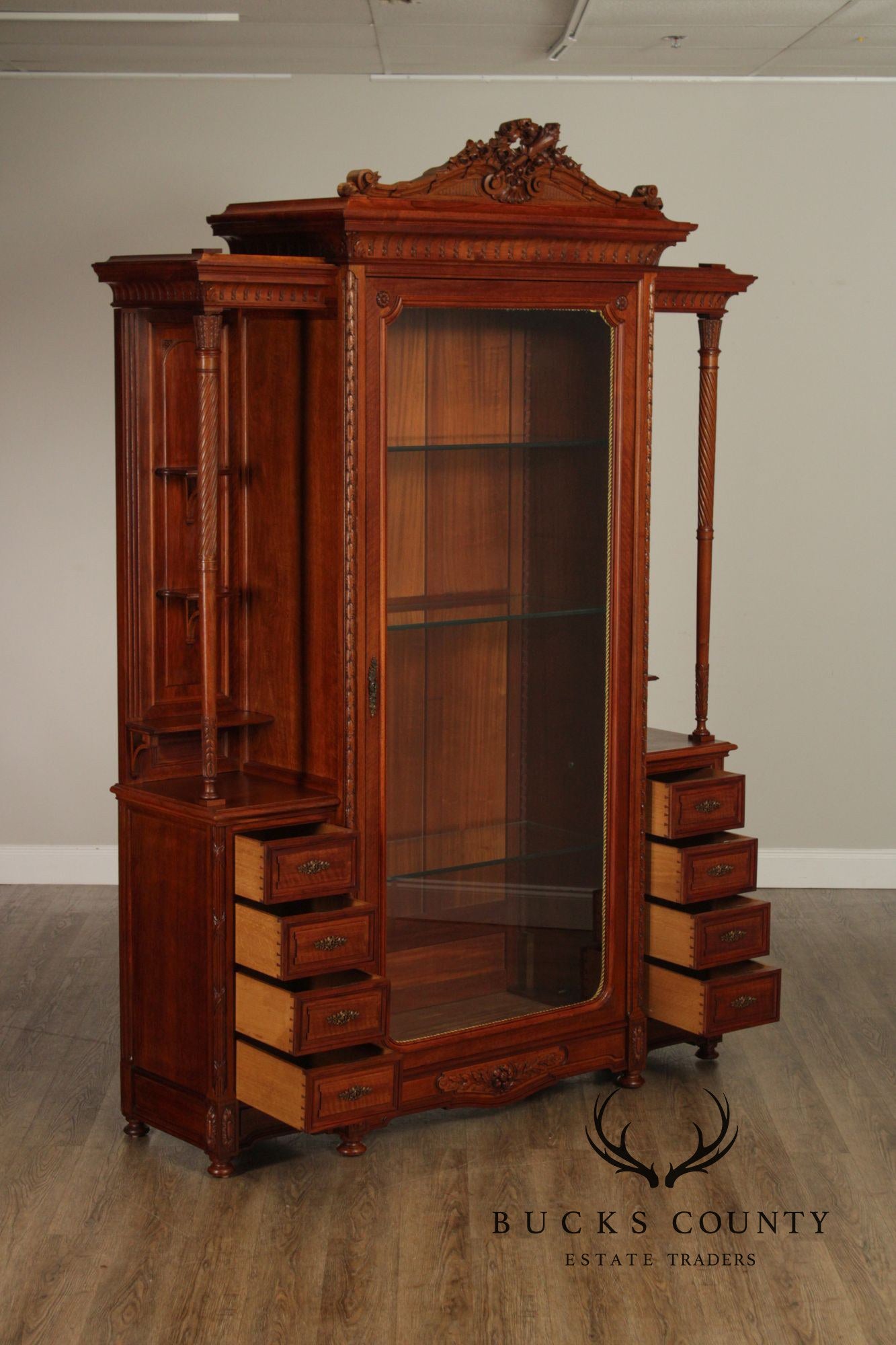 Antique French Carved Walnut Display Cabinet