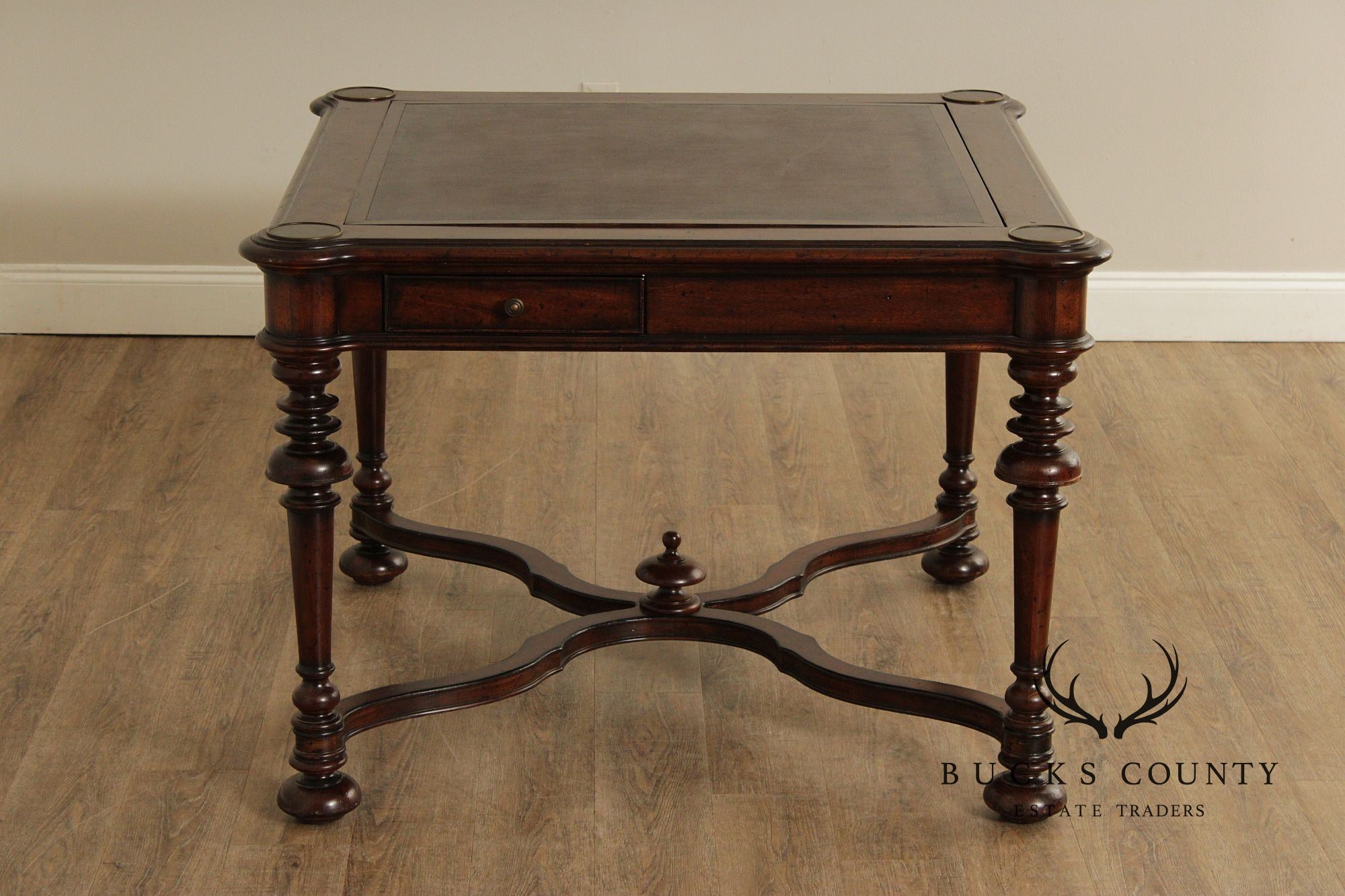Jacobean Style Leather Top Dark Cherry Games Table