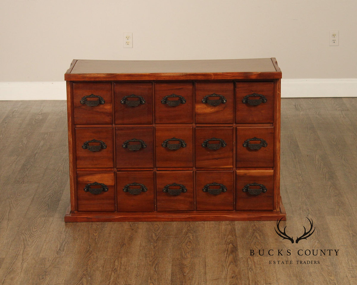 Vintage Apothecary Style Fifteen-Drawer Wood Storage Cabinet