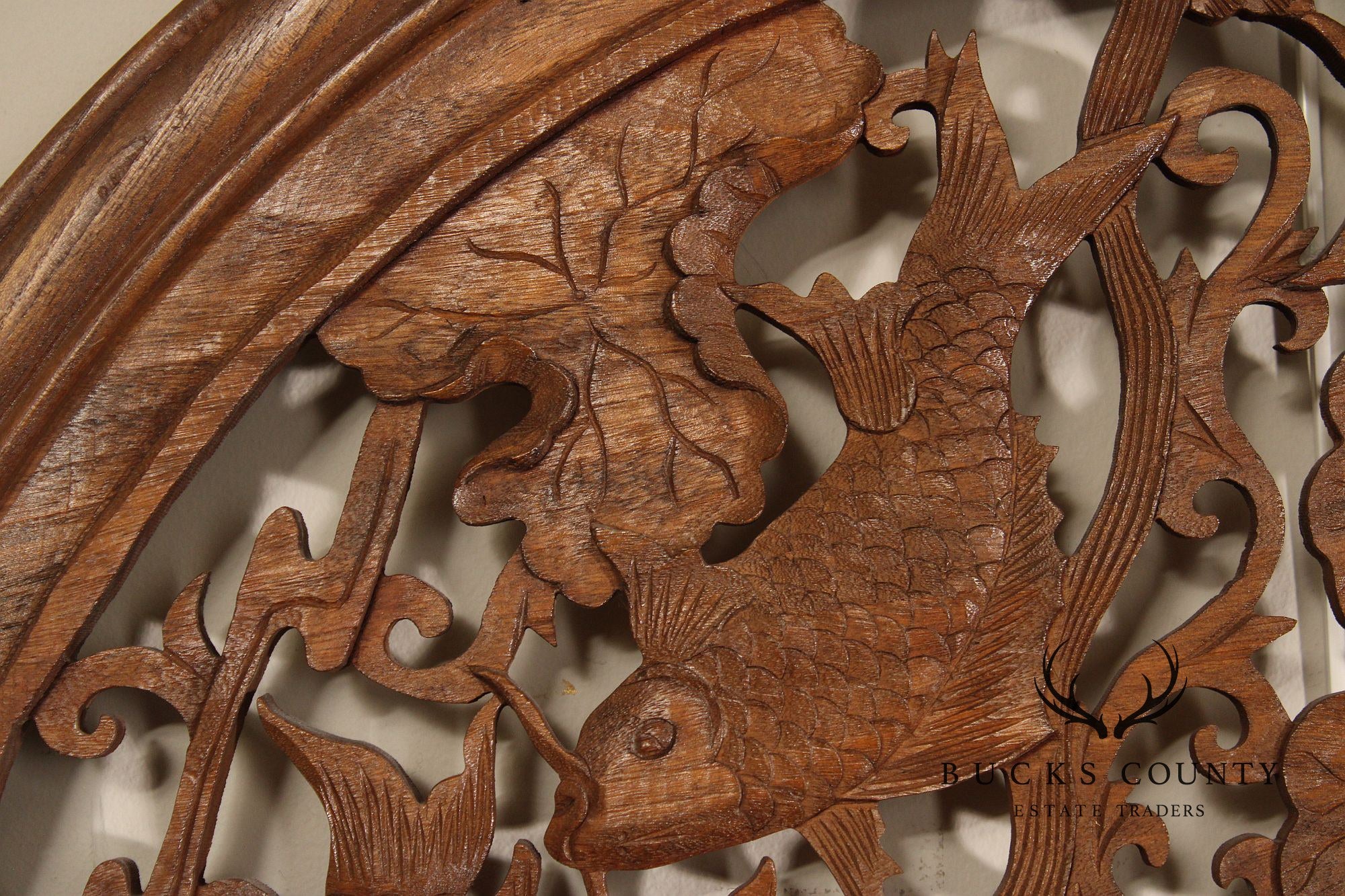 Asian Carved Wood Koi Fish Wall Decor