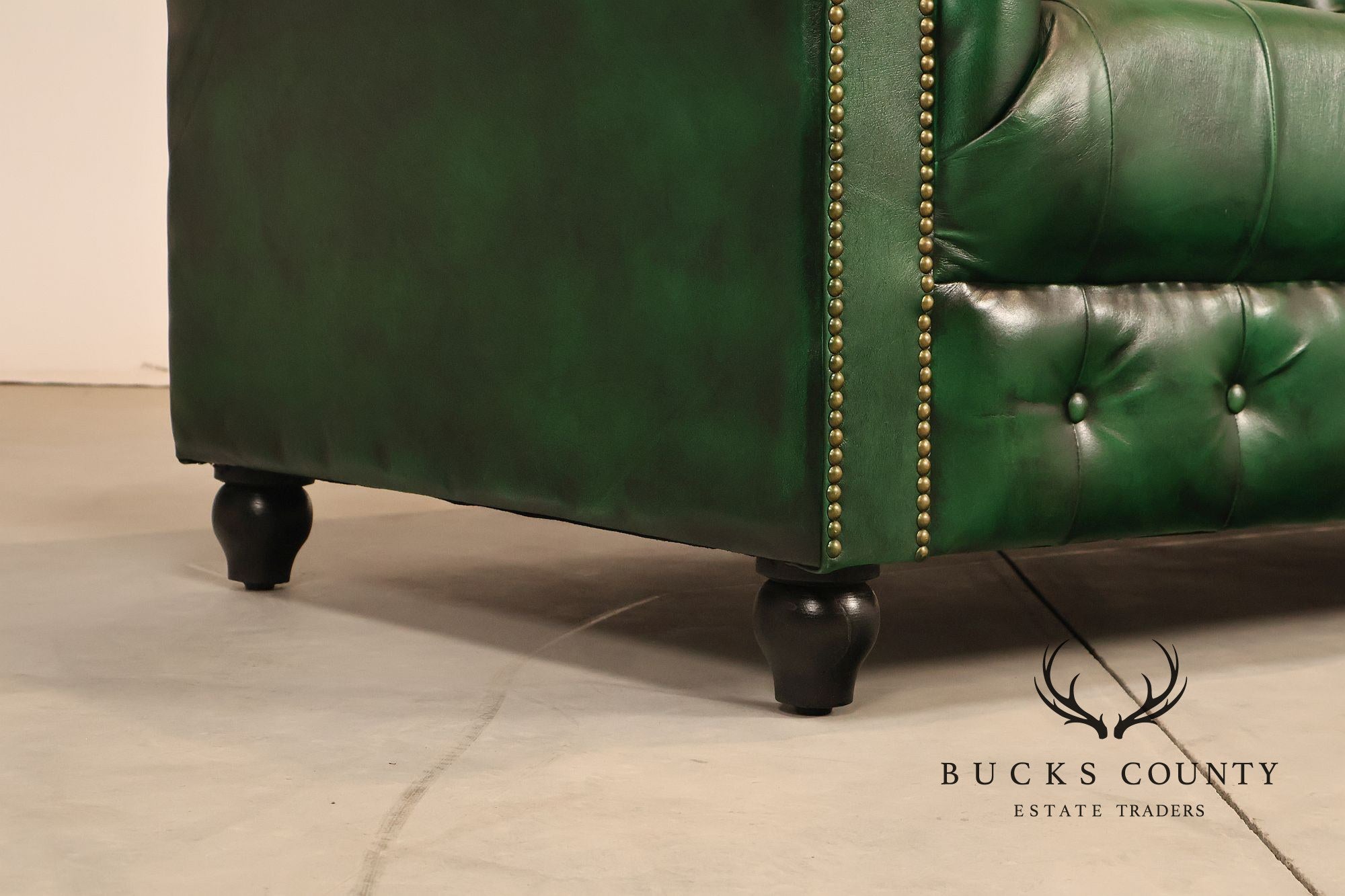 Chesterfield Style Green Leather Sofa