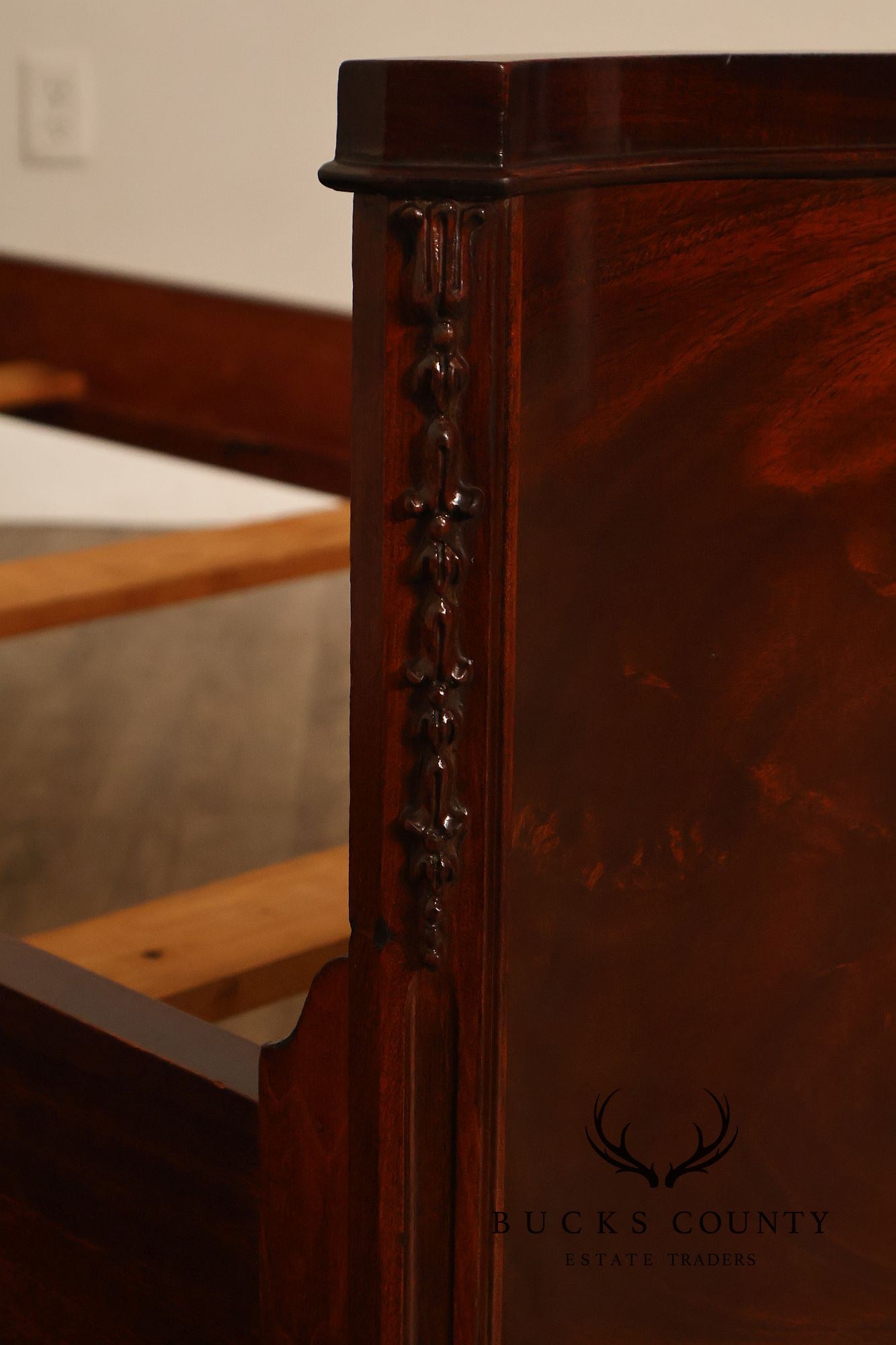 Pair of Vintage Flame Mahogany Twin Beds with Pierced Headboards, Circa 1940s