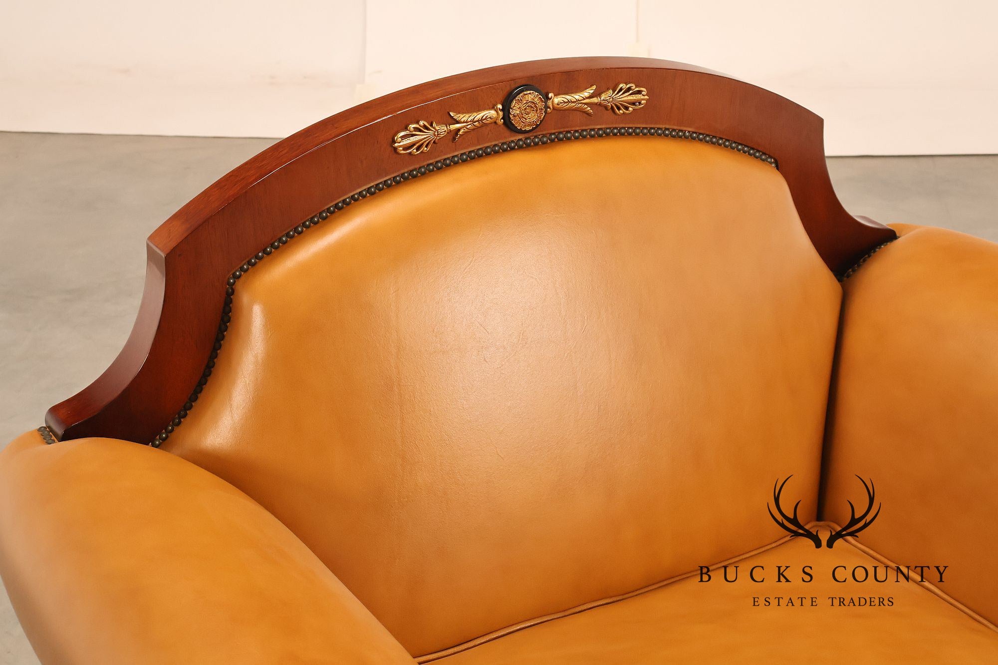 Empire Style Mahogany And Leather Armchair With Gilt Bronze Mounts