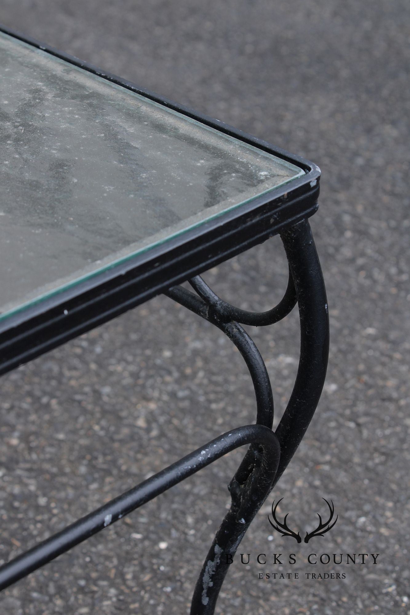 Woodard Vintage Wrought Iron Glass Top Outdoor Coffee Table