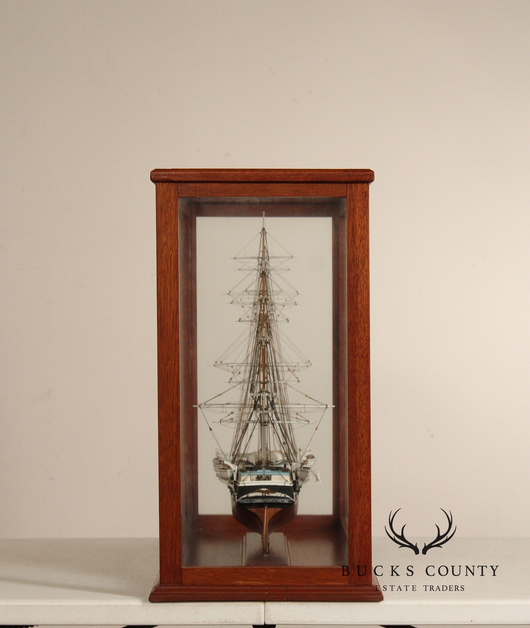 Charles W. Morgan 1841 Whaling Ship Wooden Model In Glass Display Case