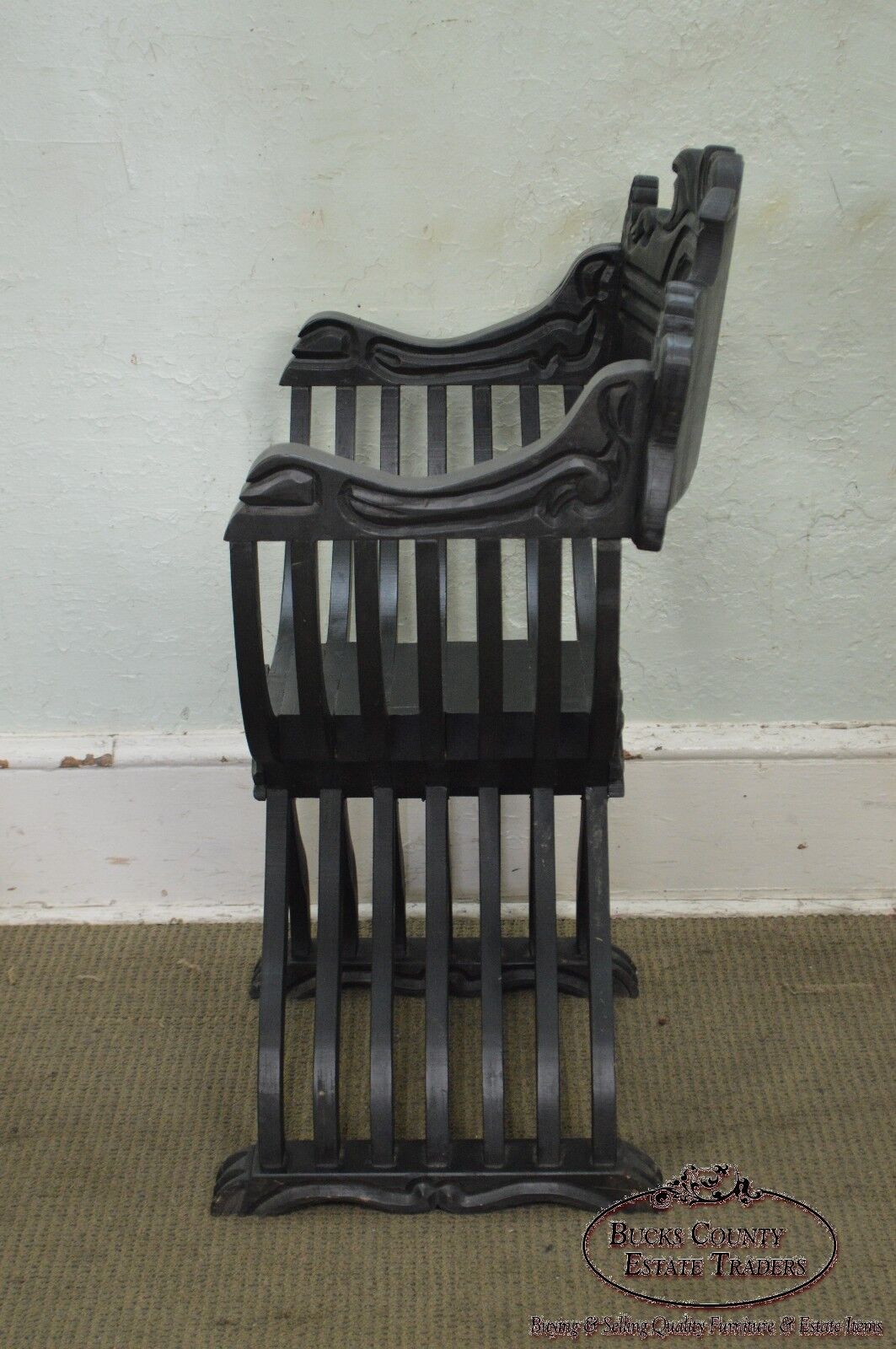 Renaissance Style Vintage Carved Savonarola Arm Chair