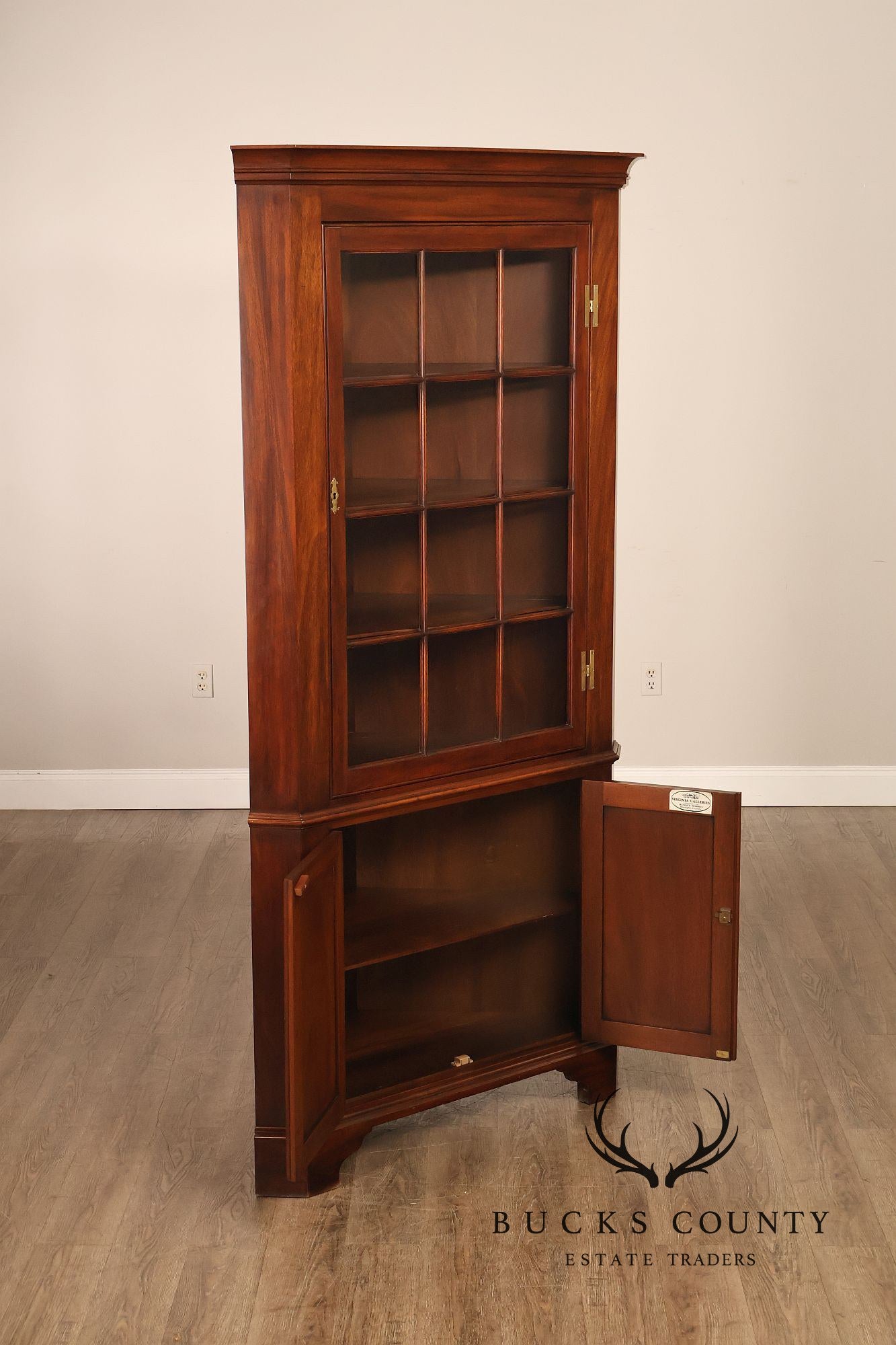 Henkel Harris Solid Mahogany Federal Style Corner Cabinet