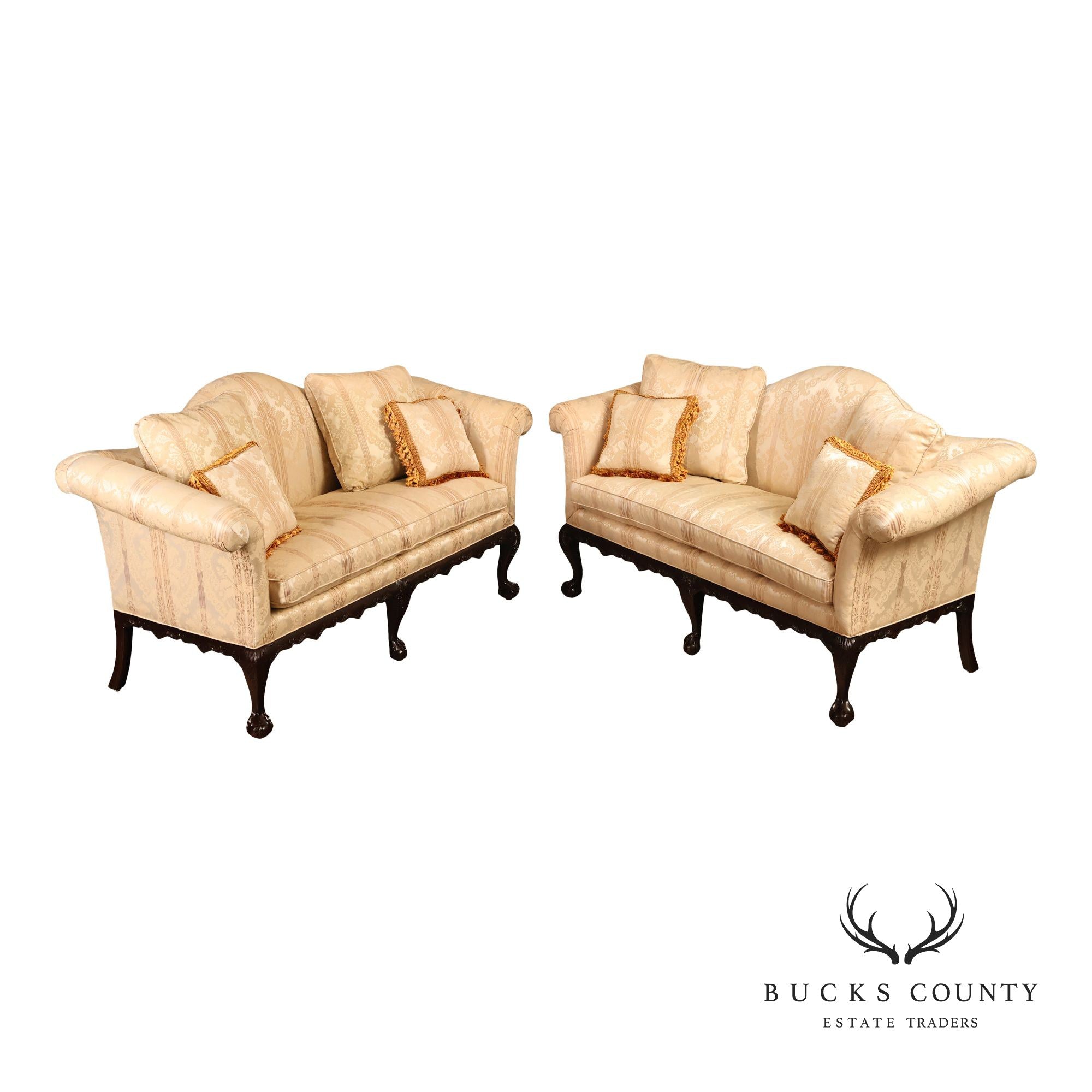 Century Furniture Chippendale Style Pair of Mahogany Sofas