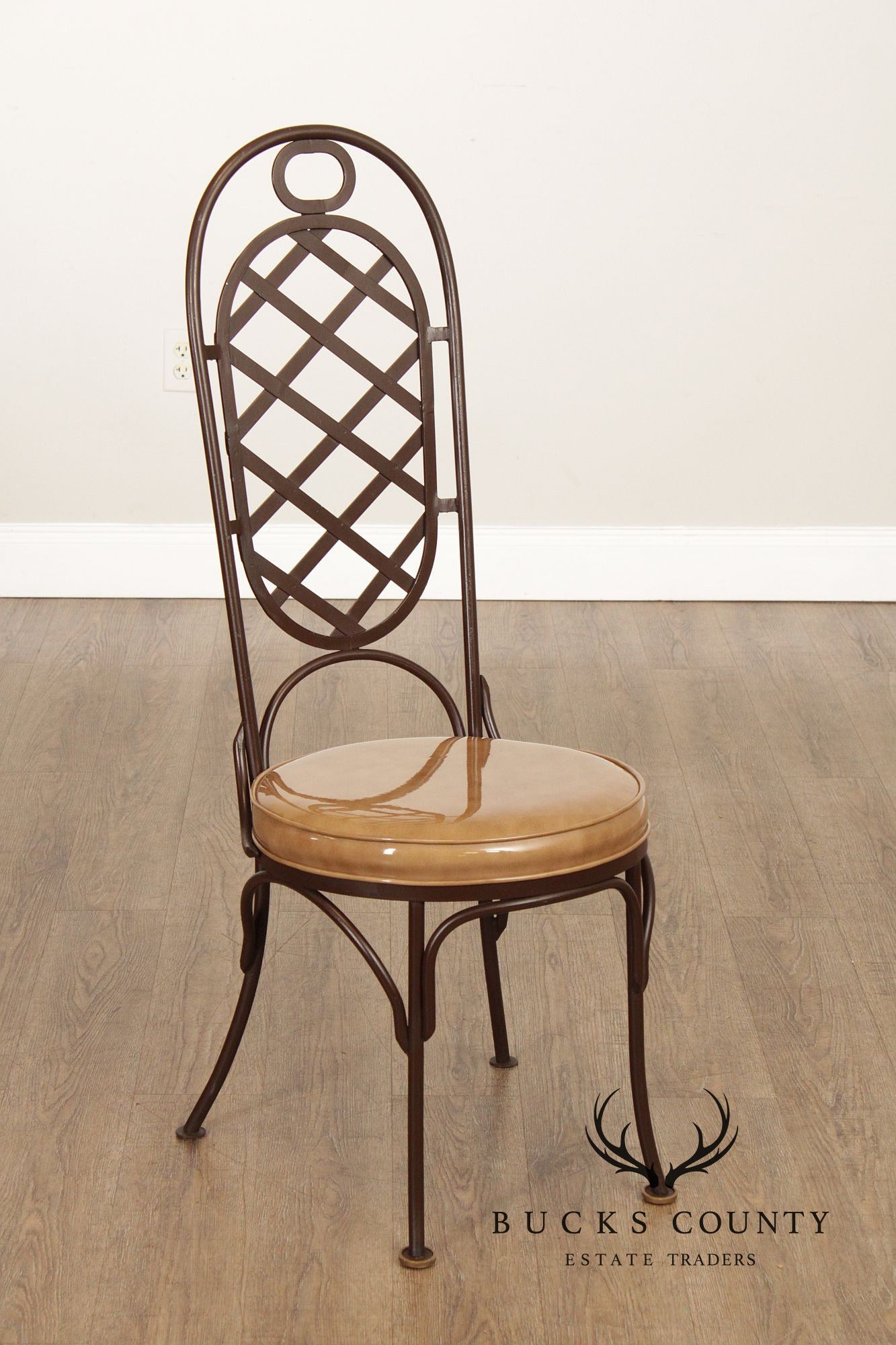 Creative Metal Products Set of Six Wrought Iron Lattice Dining Chairs