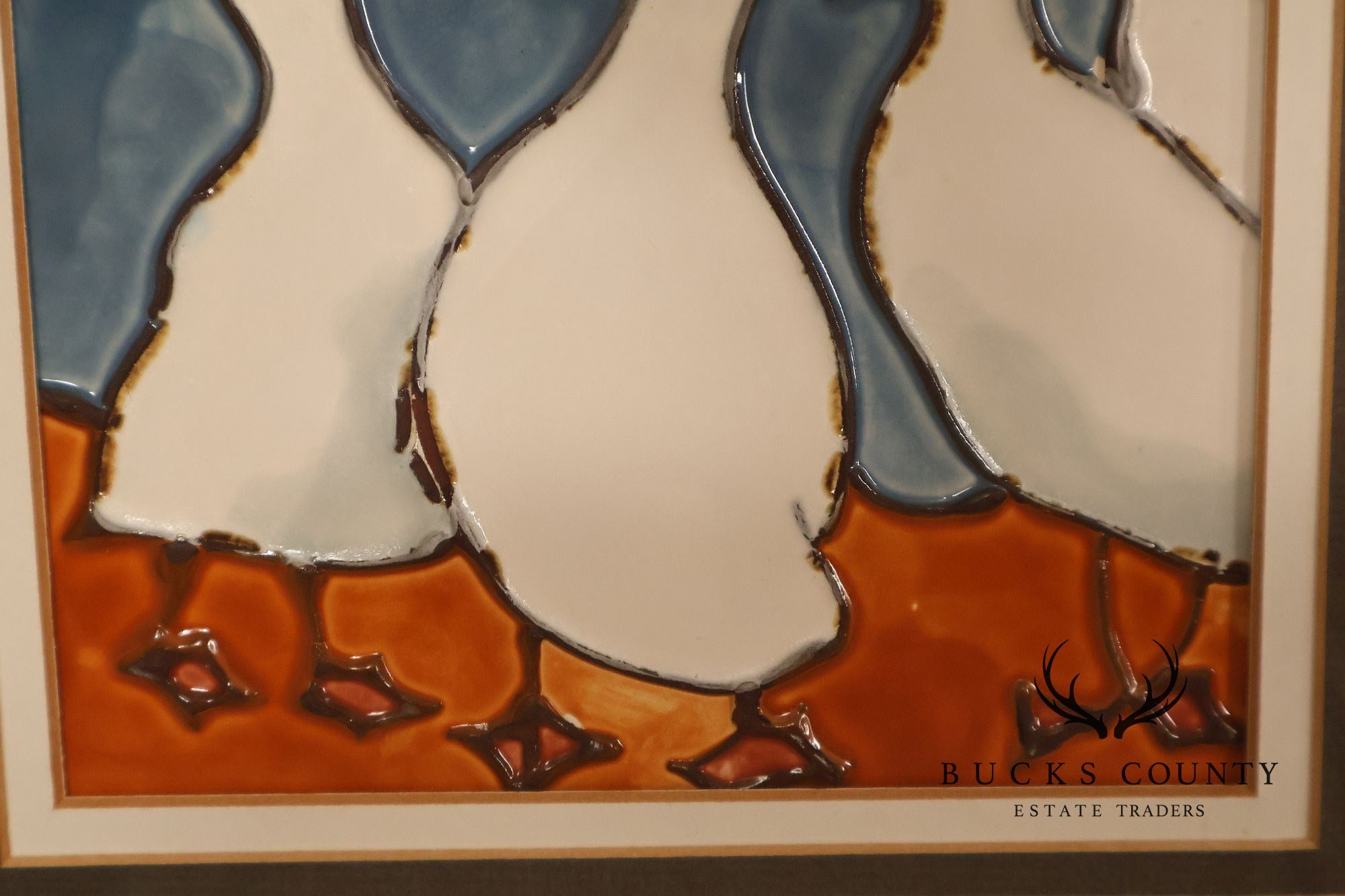 Pair of Harris G. Strong Framed Duck Ceramic Tile Matted Art