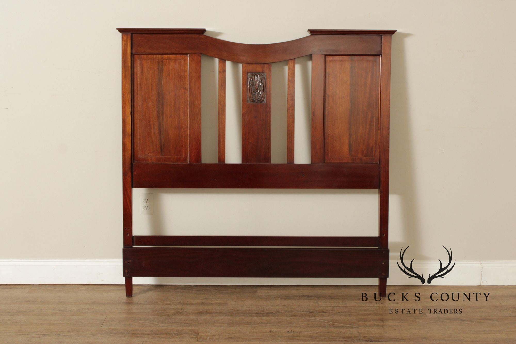 Arts & Crafts Style Carved Mahogany Full-Size Headboard