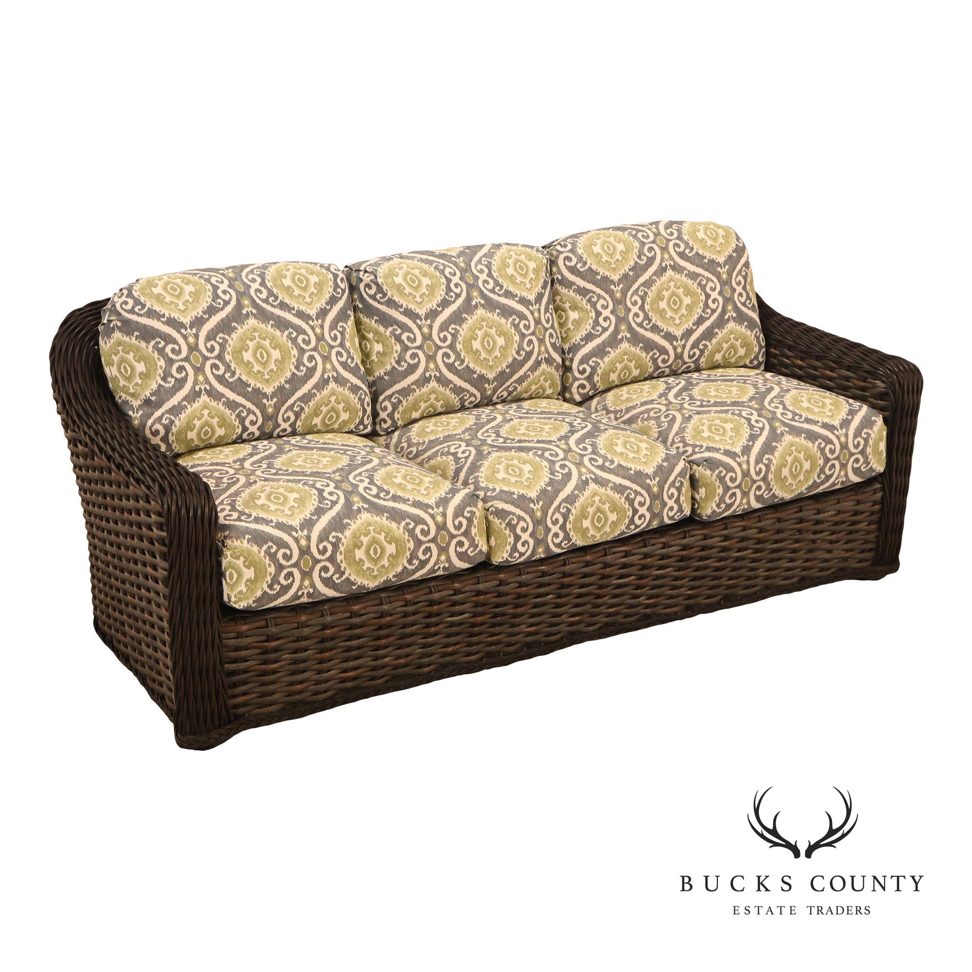 Lane Venture Woven Wicker Outdoor Sofa With Patterned Cushions