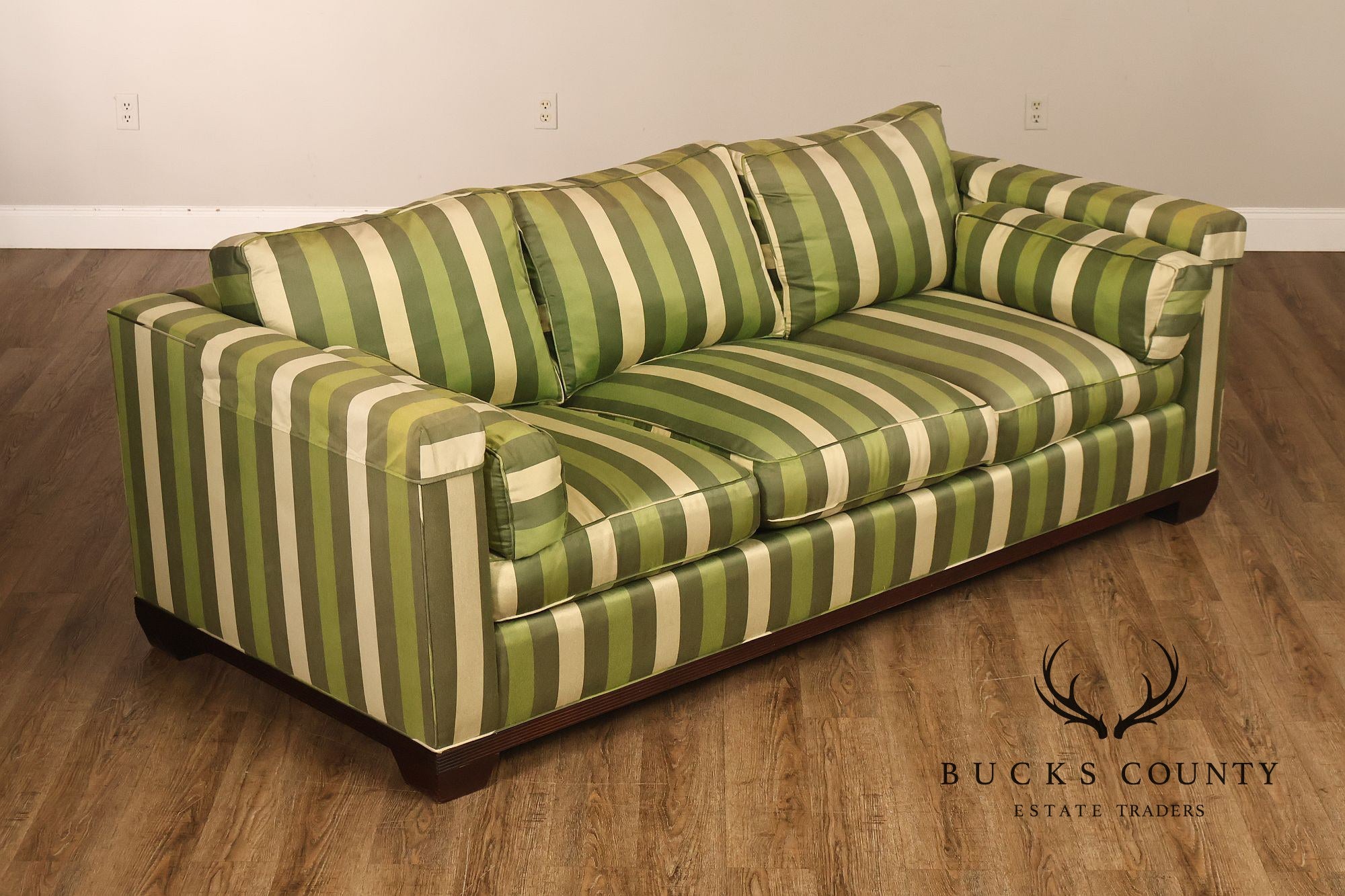 Baker Furniture Barbara Barry Reeded Base Three Cushion Sofa