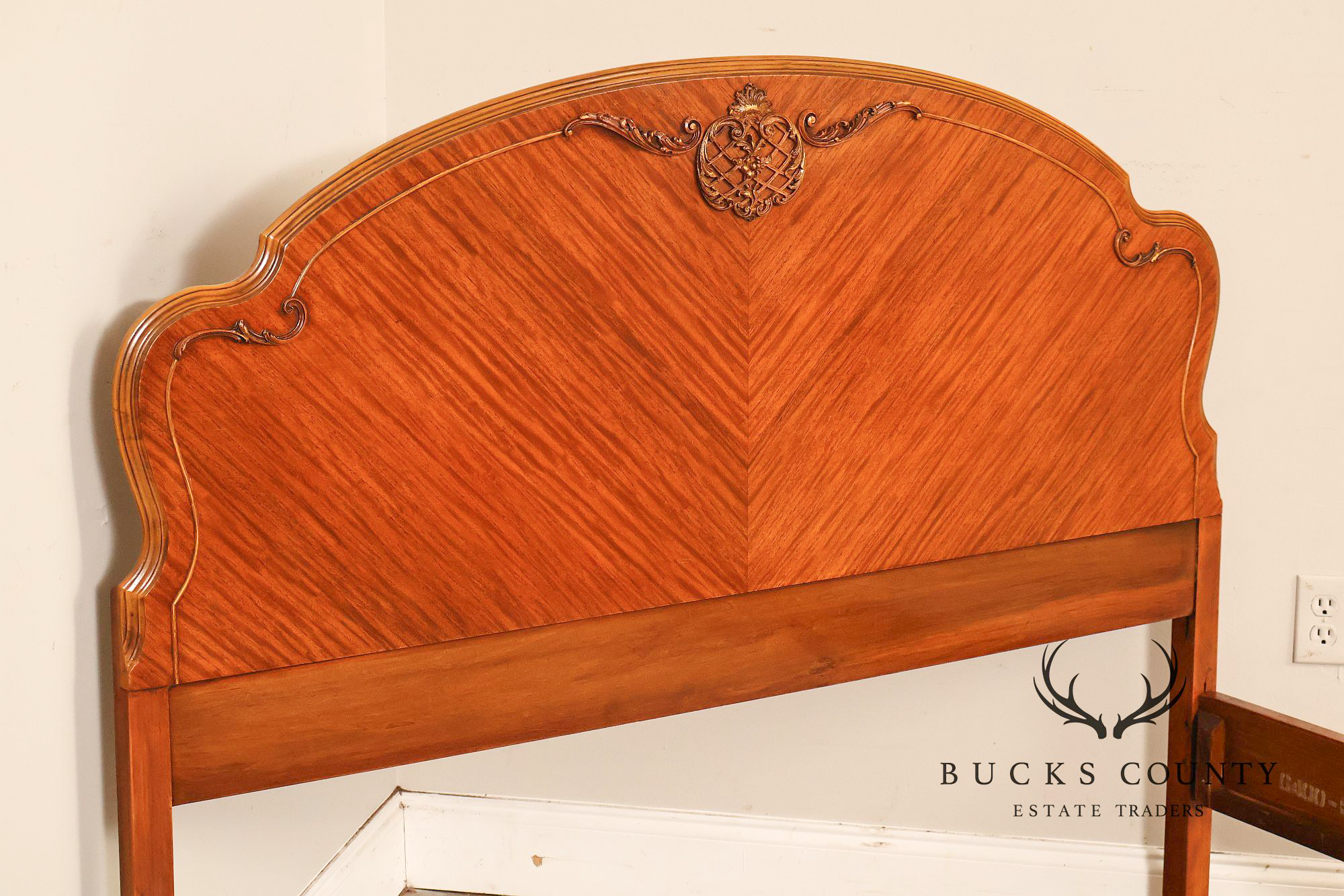 1940's Vintage French Style Full Size Satinwood Bed