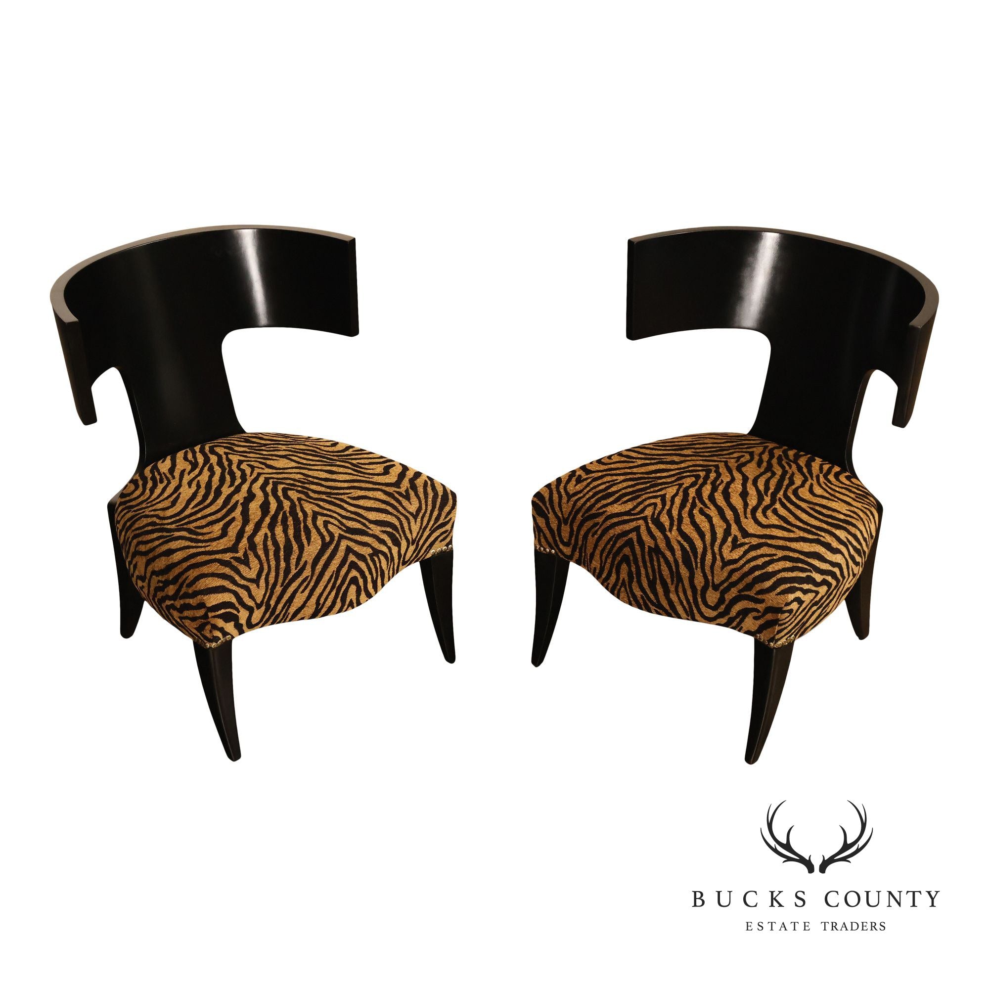 Pair Of Ebonized Klismos Style Accent Chairs With Zebra Upholstery