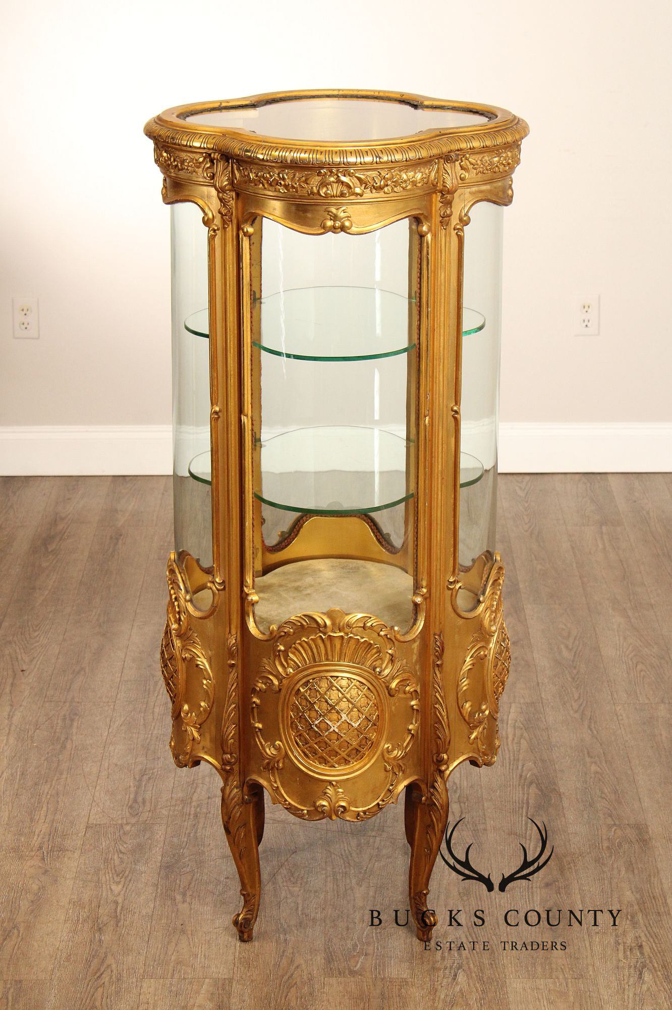 Rococo Style Giltwood Curio Cabinet With Glass Panels