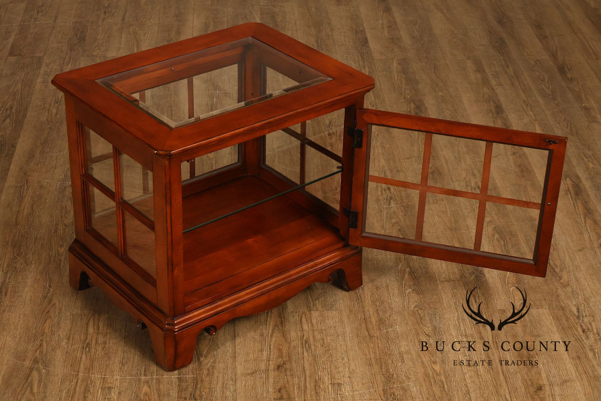 Traditional Cherry Finish Glass Display End Table