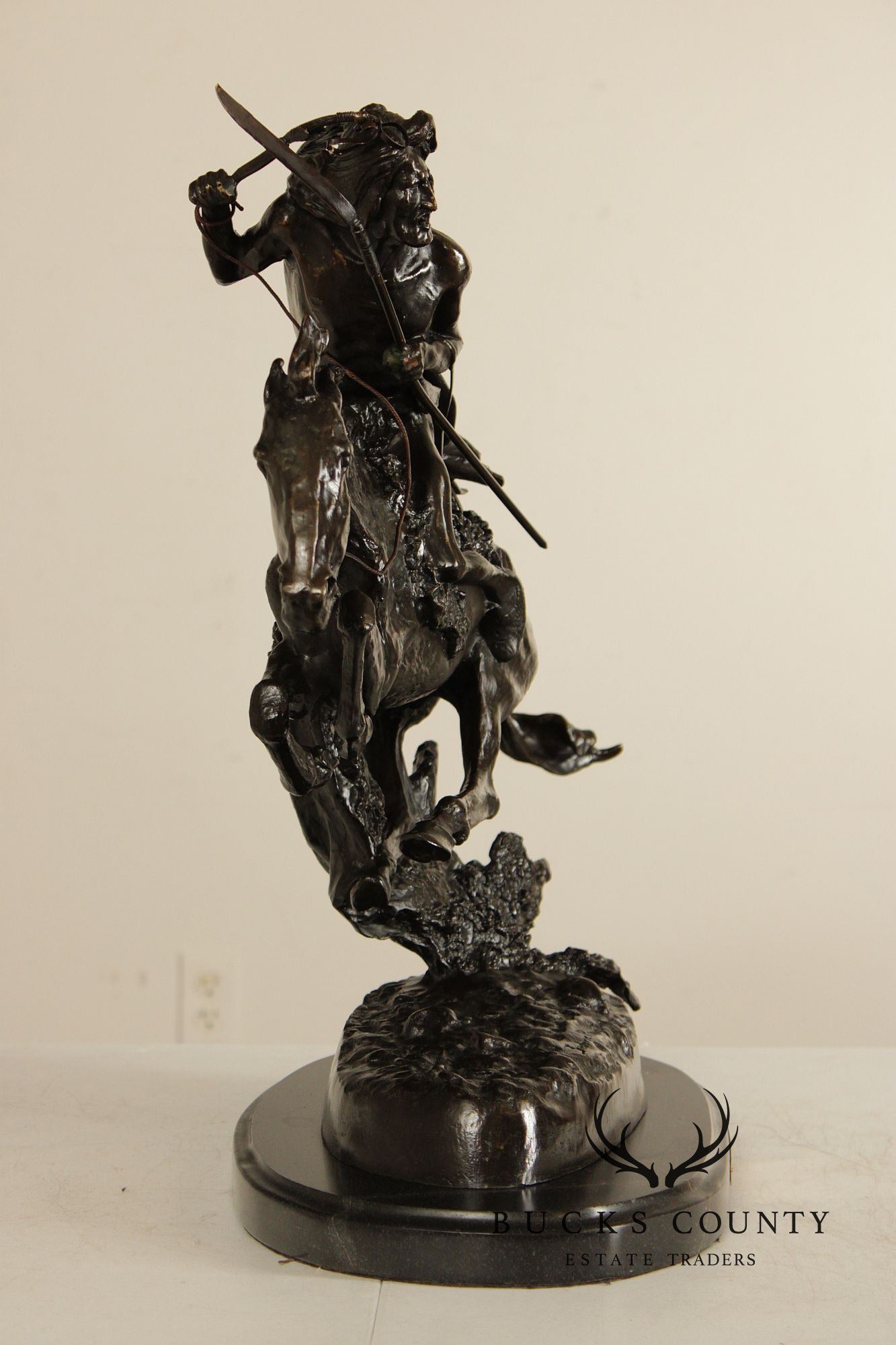 Frederic Remington 'Cheyenne' Native American Equestrian Bronze Sculpture
