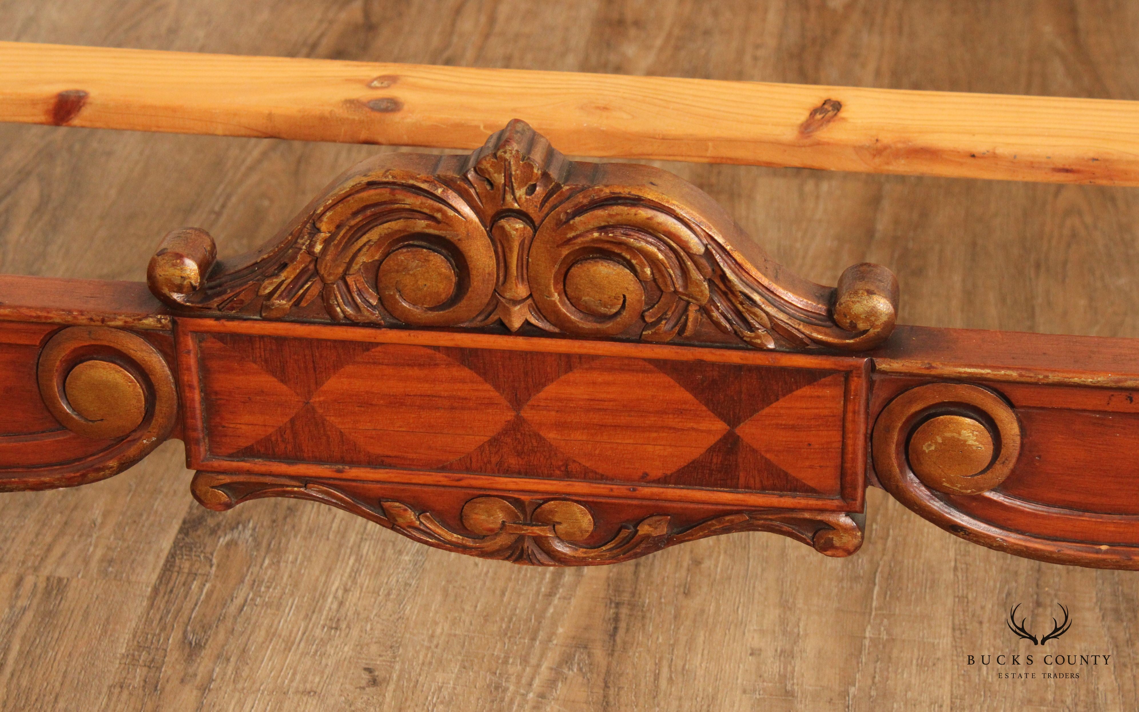 Antique French Rococo Style Peacock Carved Twin Size Bed Frame