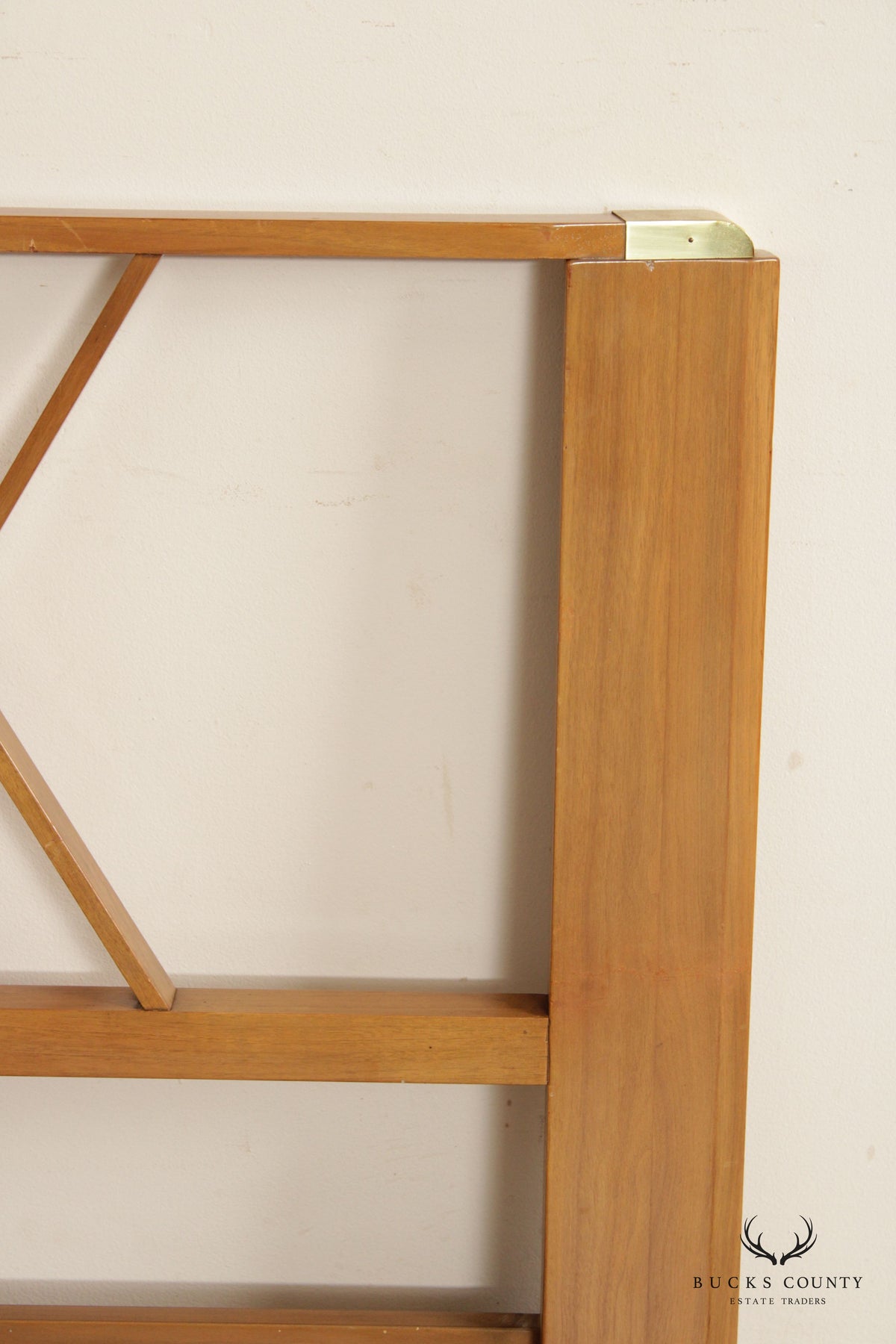 Paul Frankl Mid Century Modern Full Size Teak and Brass X-Back Headboard
