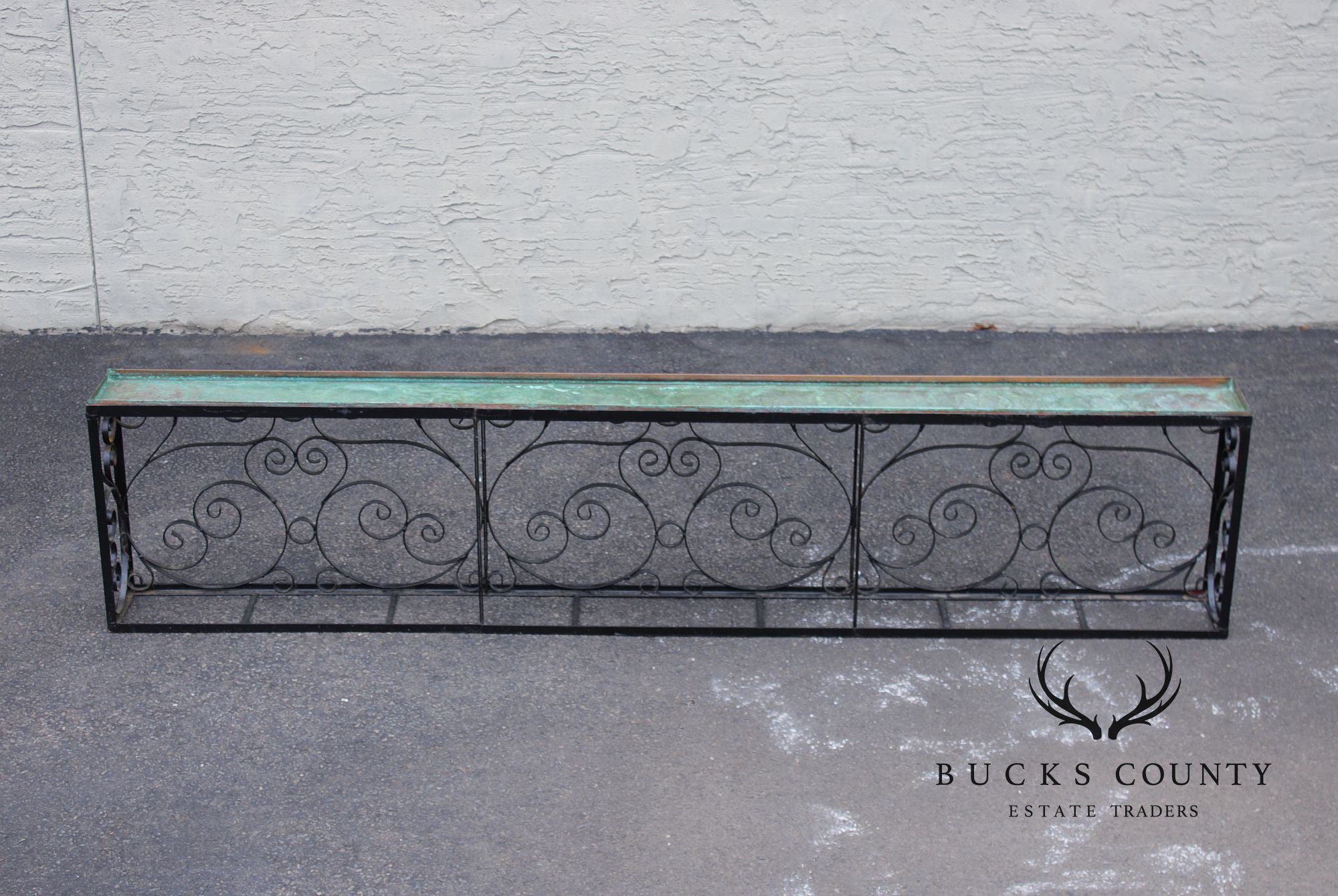 Ornamental Iron Window Length Narrow Planter With Copper Insert