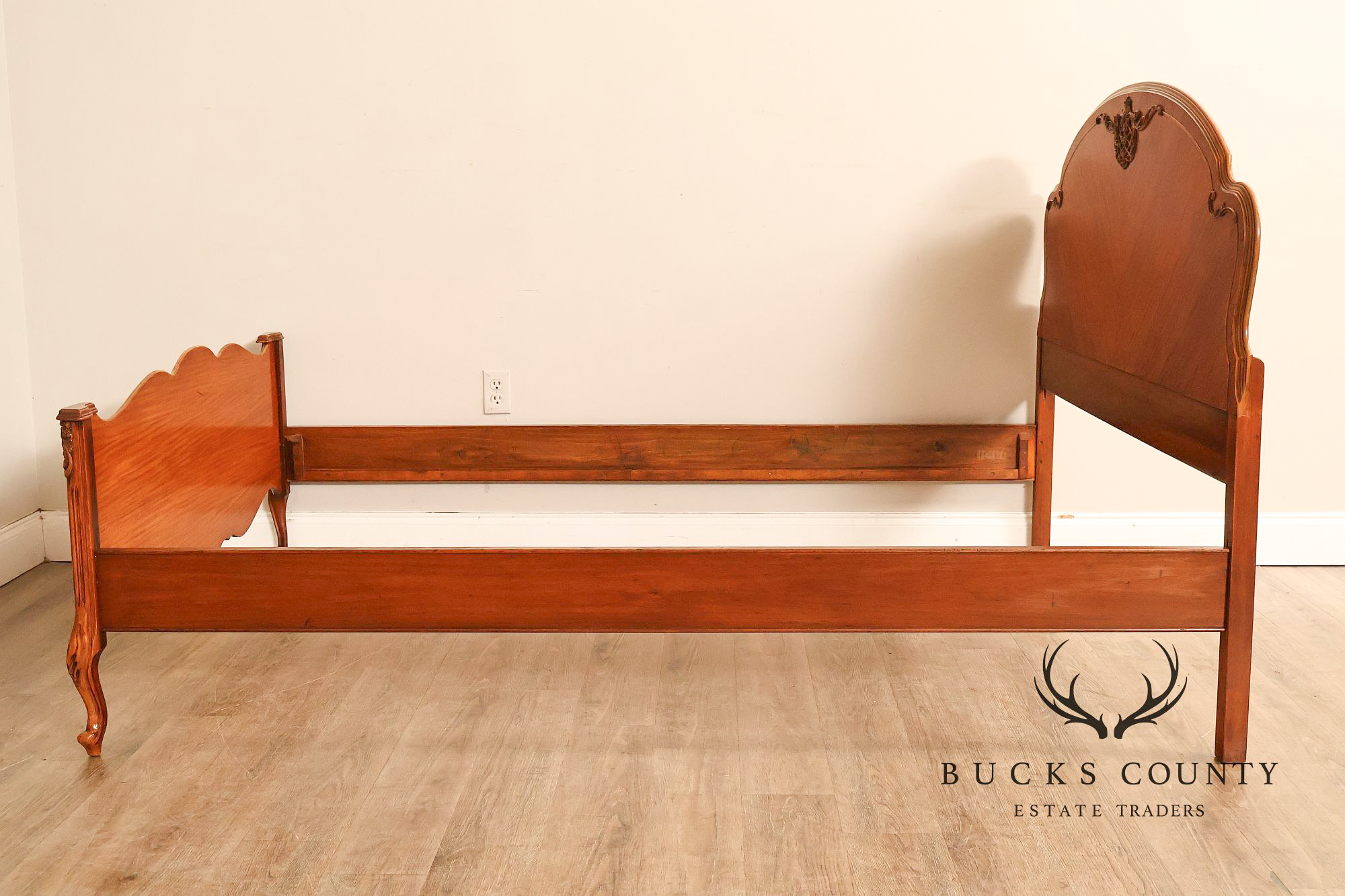 1940's Vintage French Style Full Size Satinwood Bed