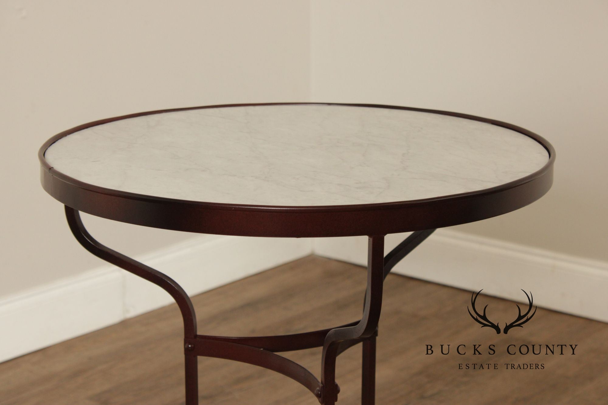 Vintage Wrought Iron and Round Marble Top Side Table